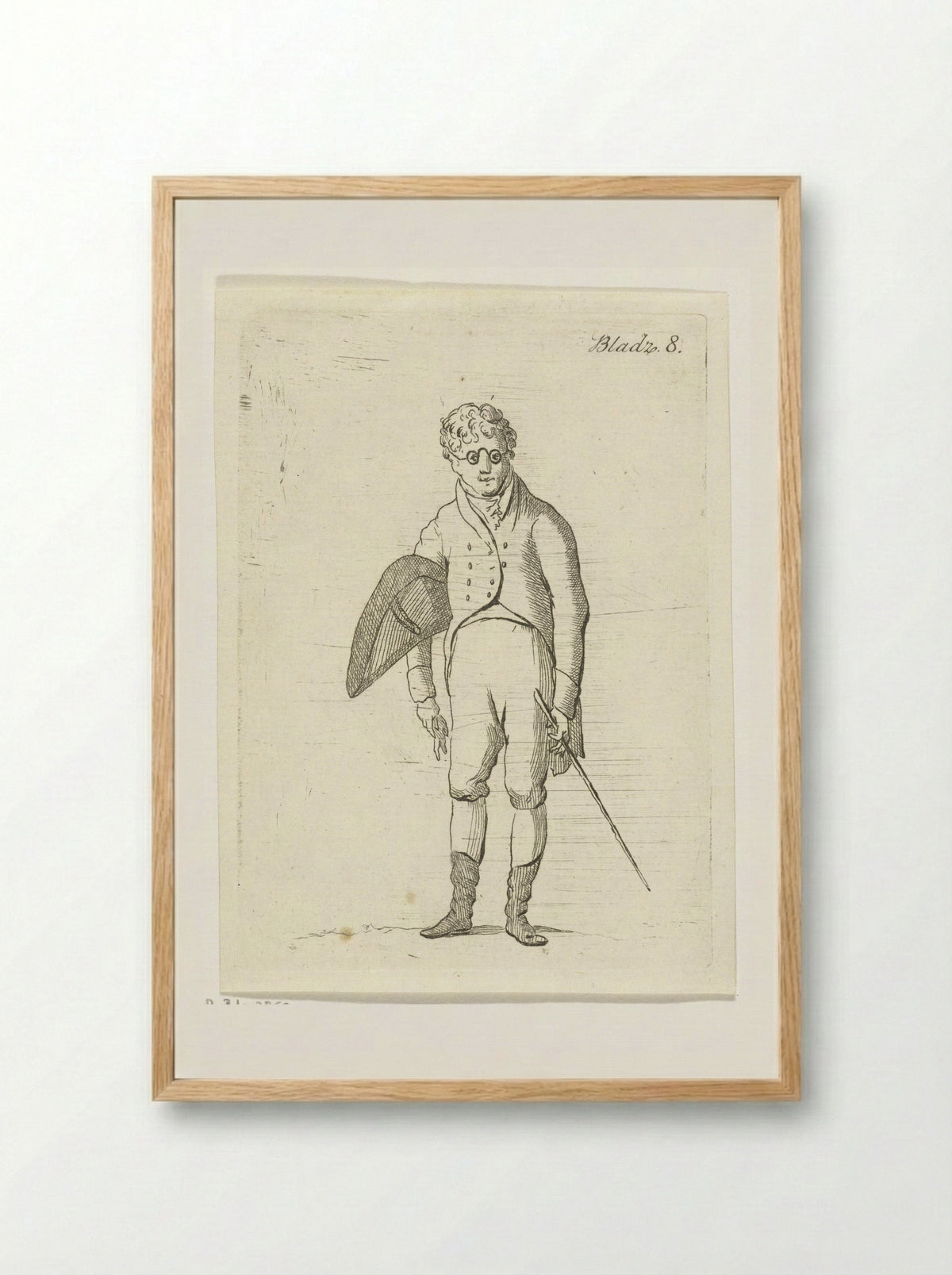 Standing Man with Spectacles and Walking Stick - Anthonie van den Bos - Framed Print Wood