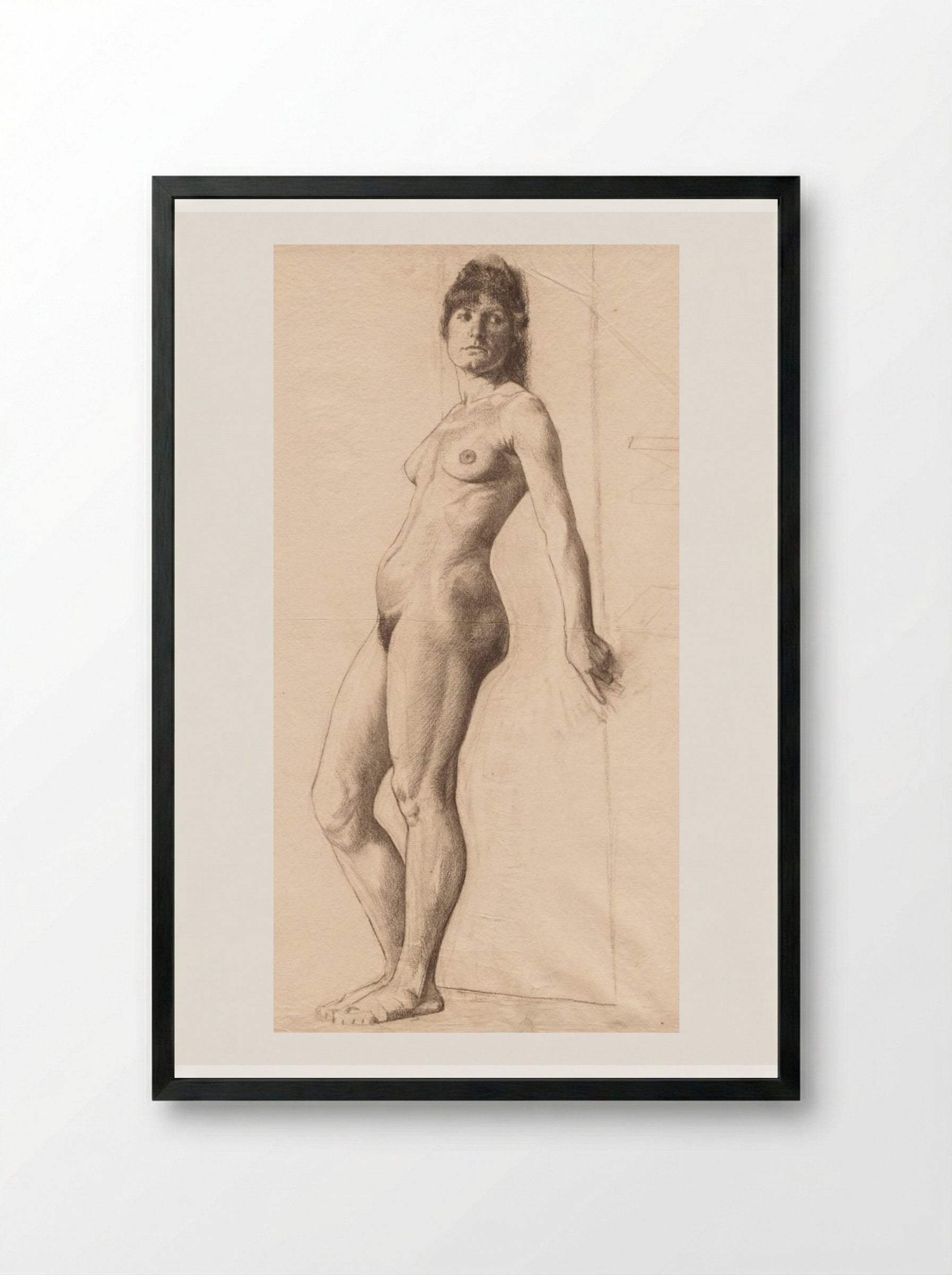 Standing Nude Model - Otto H. Bacher - Framed Print Black