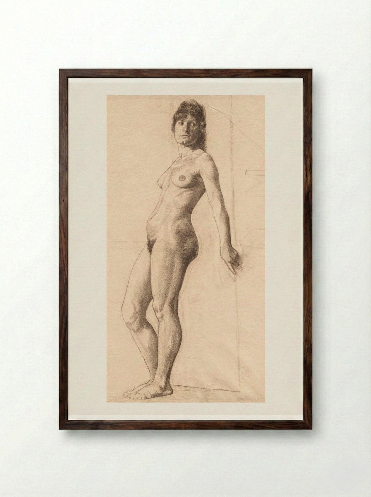 Standing Nude Model - Otto H. Bacher - Framed Print Dark Wood