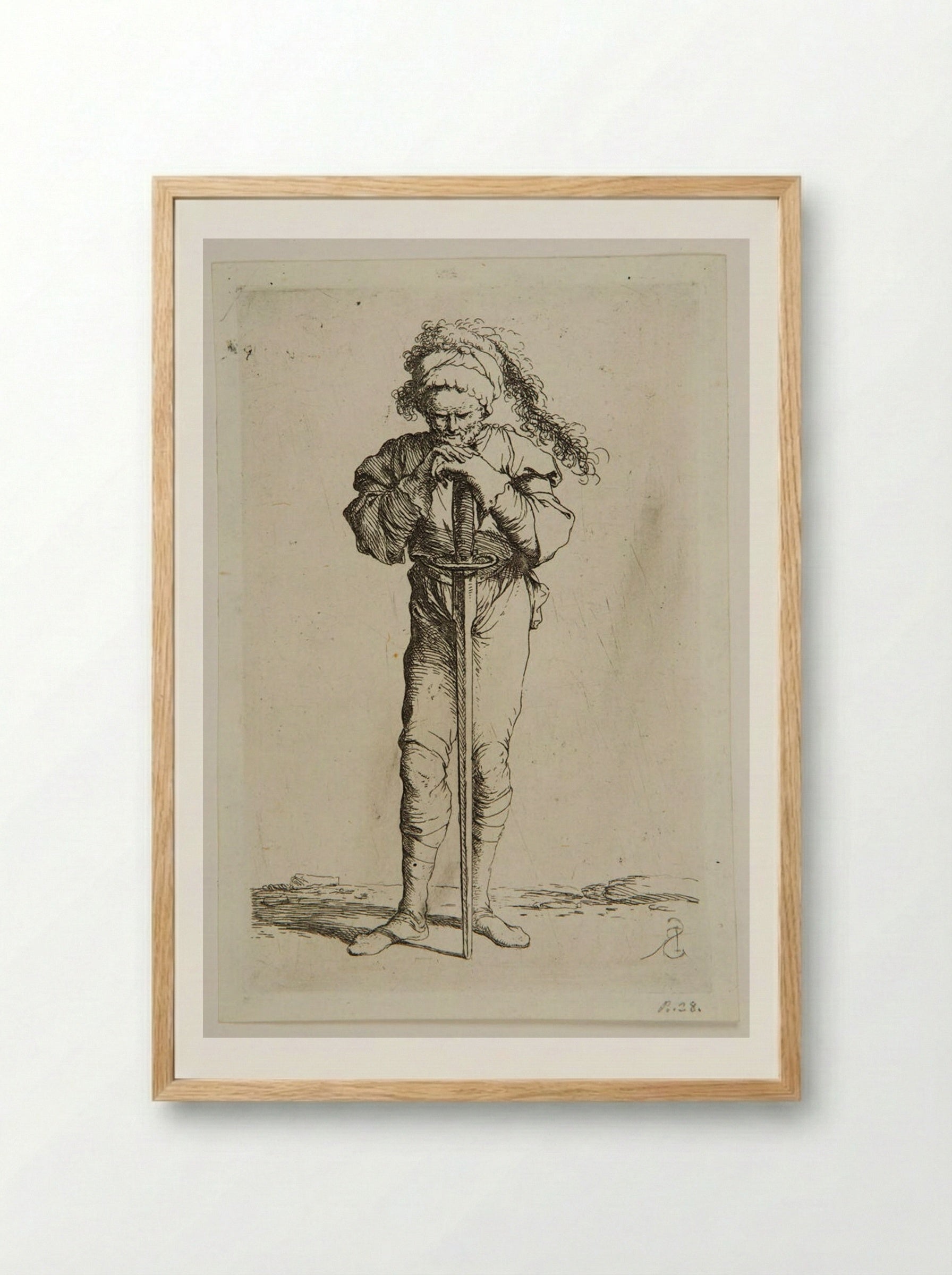 Standing Soldier Leaning on a Broadsword - Salvator Rosa - Framed Print Wood
