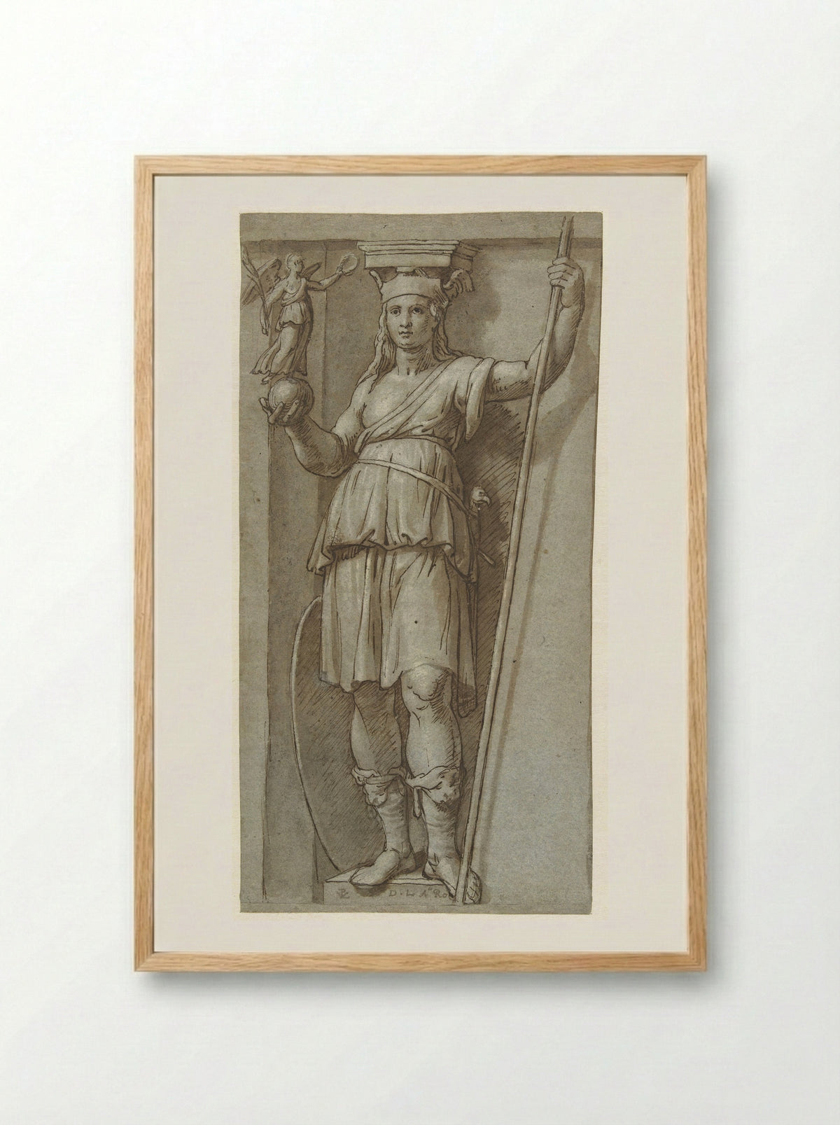 Standing Woman with a Staff and a Figure on a Globe - Pieter van Lint - Framed Print Wood