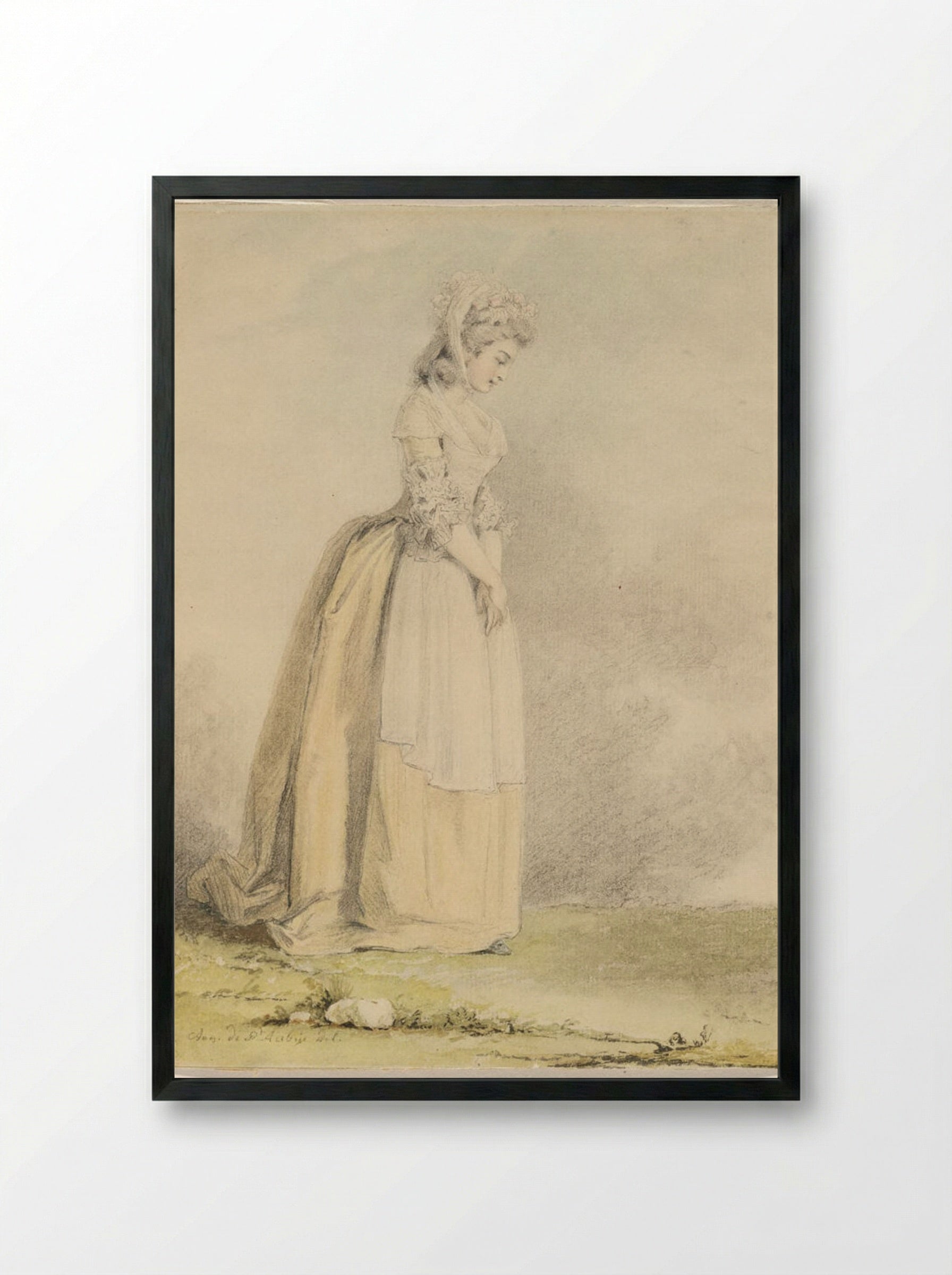Standing Young Woman - Augustin de Saint-Aubin - Framed Print Black