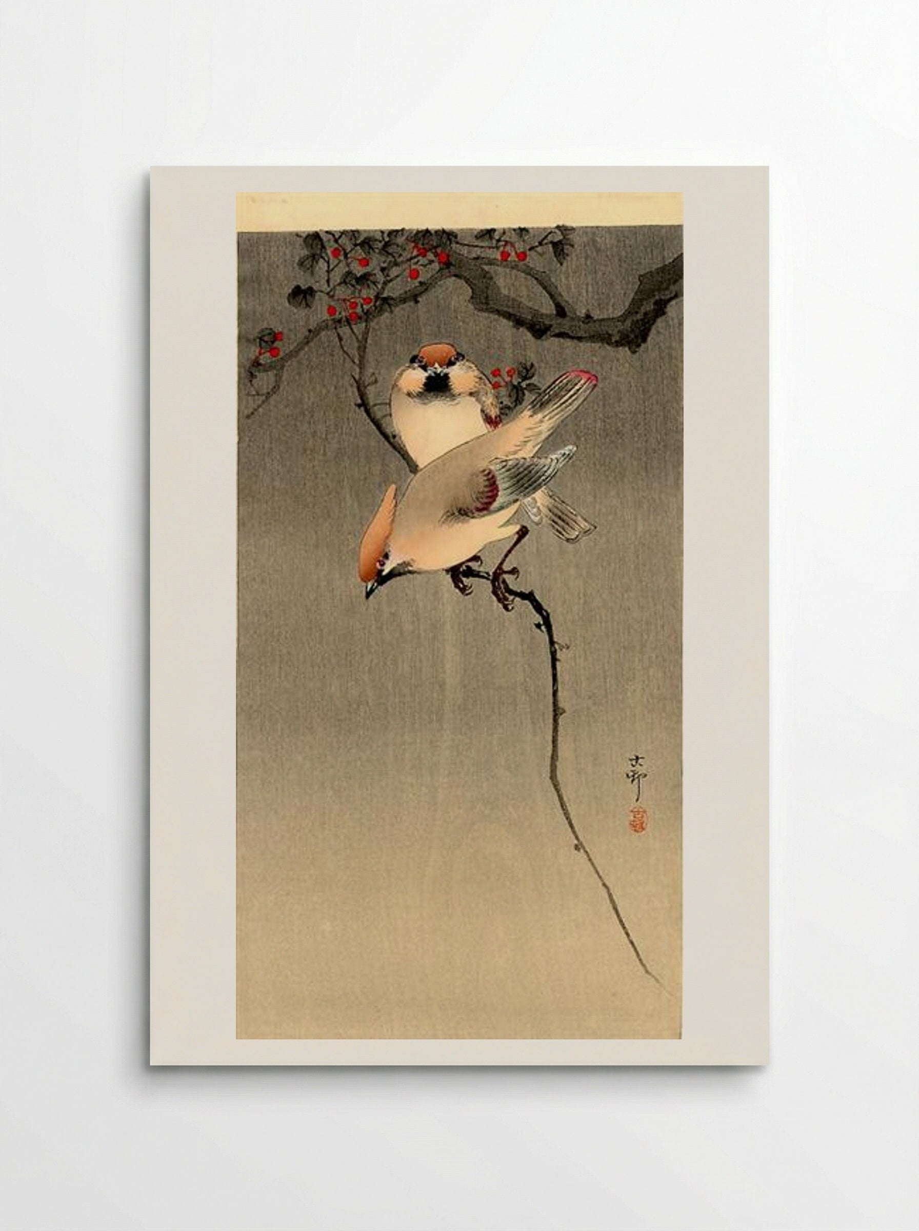Starlings and Cherry Tree - Ohara Koson - Poster