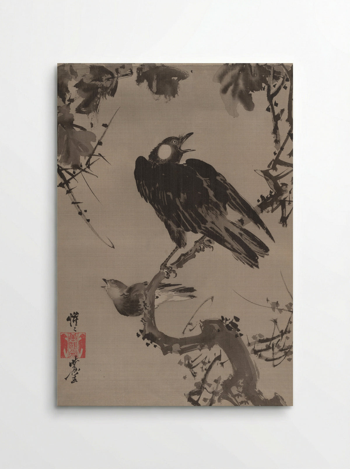 Starlings on a Branch - Kawanabe Kyōsai - Poster