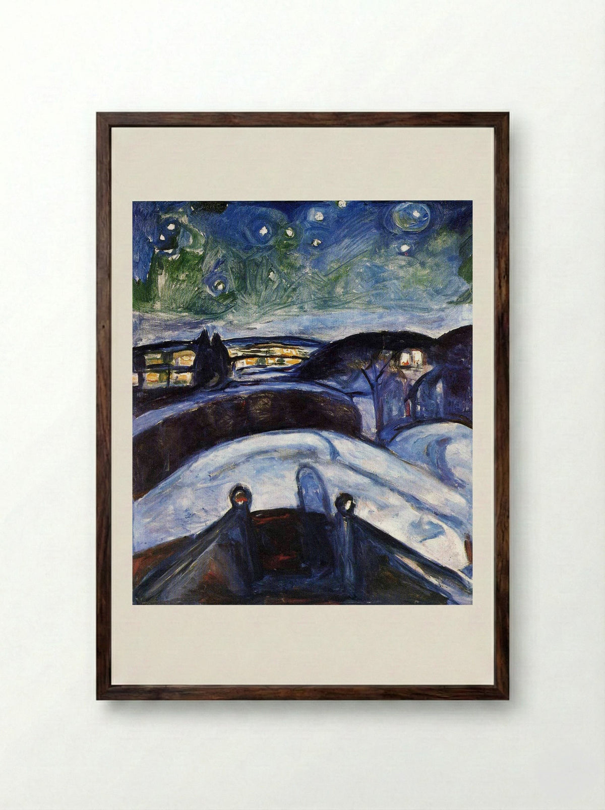 Starry Night - Edvard Munch - Framed Print Dark Wood