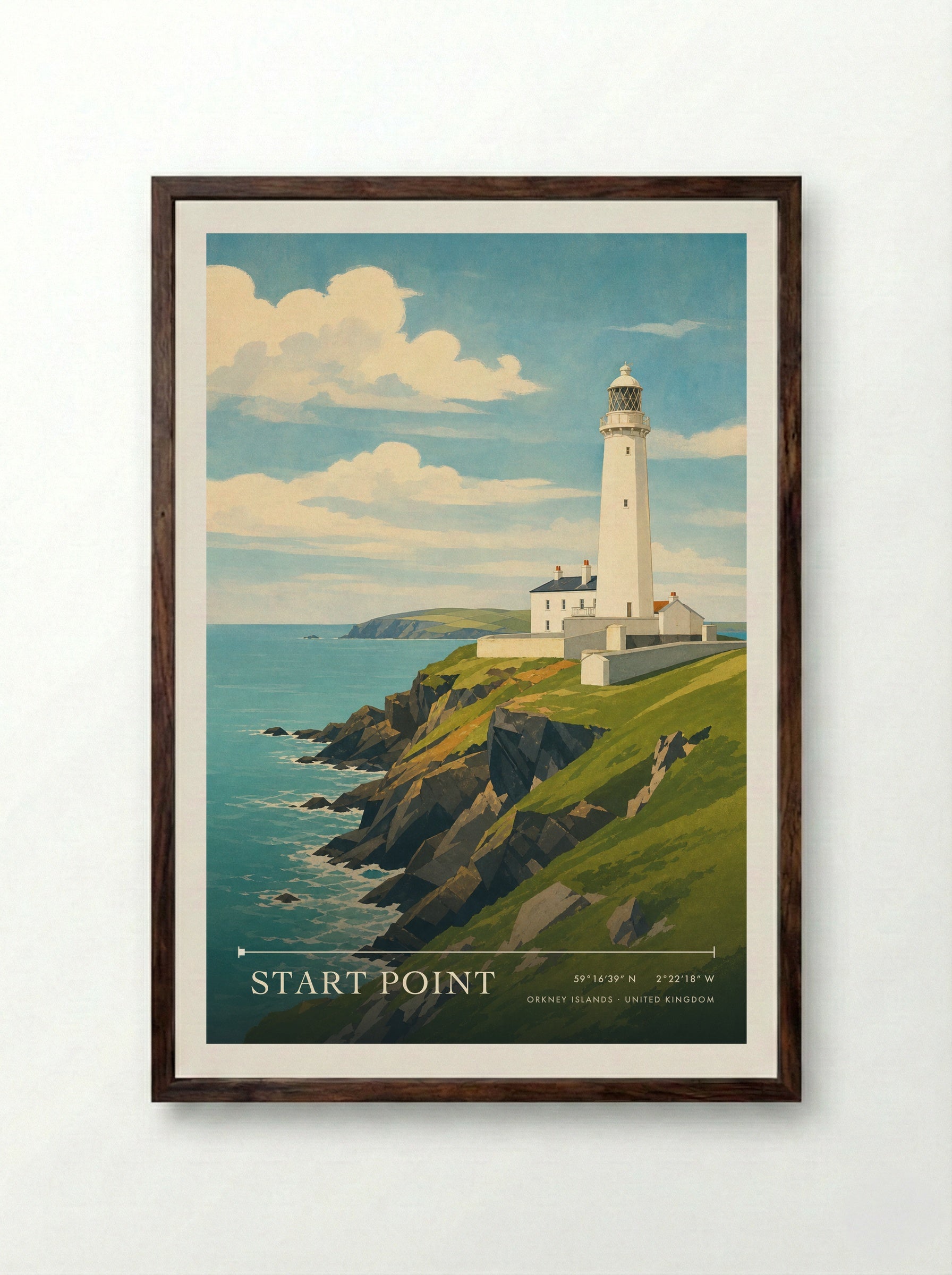 Start Point Orkney Islands United Kingdom Travel Poster - Framed Print Dark Wood