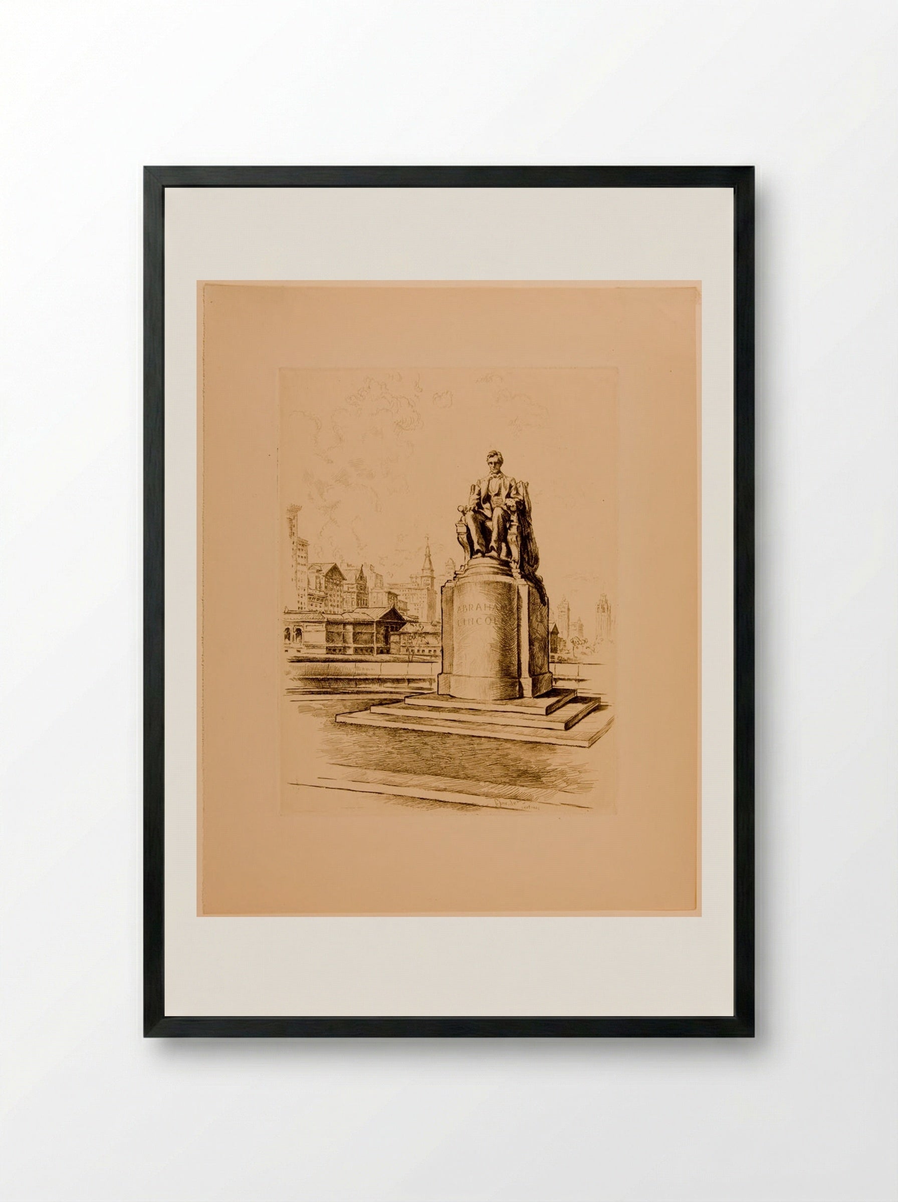 Statue of Abraham Lincoln - Otto J. Schneider - Framed Print Black