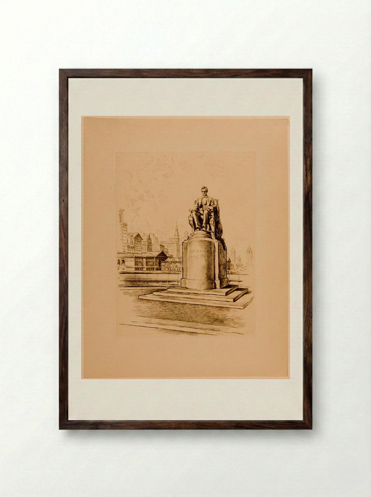 Statue of Abraham Lincoln - Otto J. Schneider - Framed Print Dark Wood