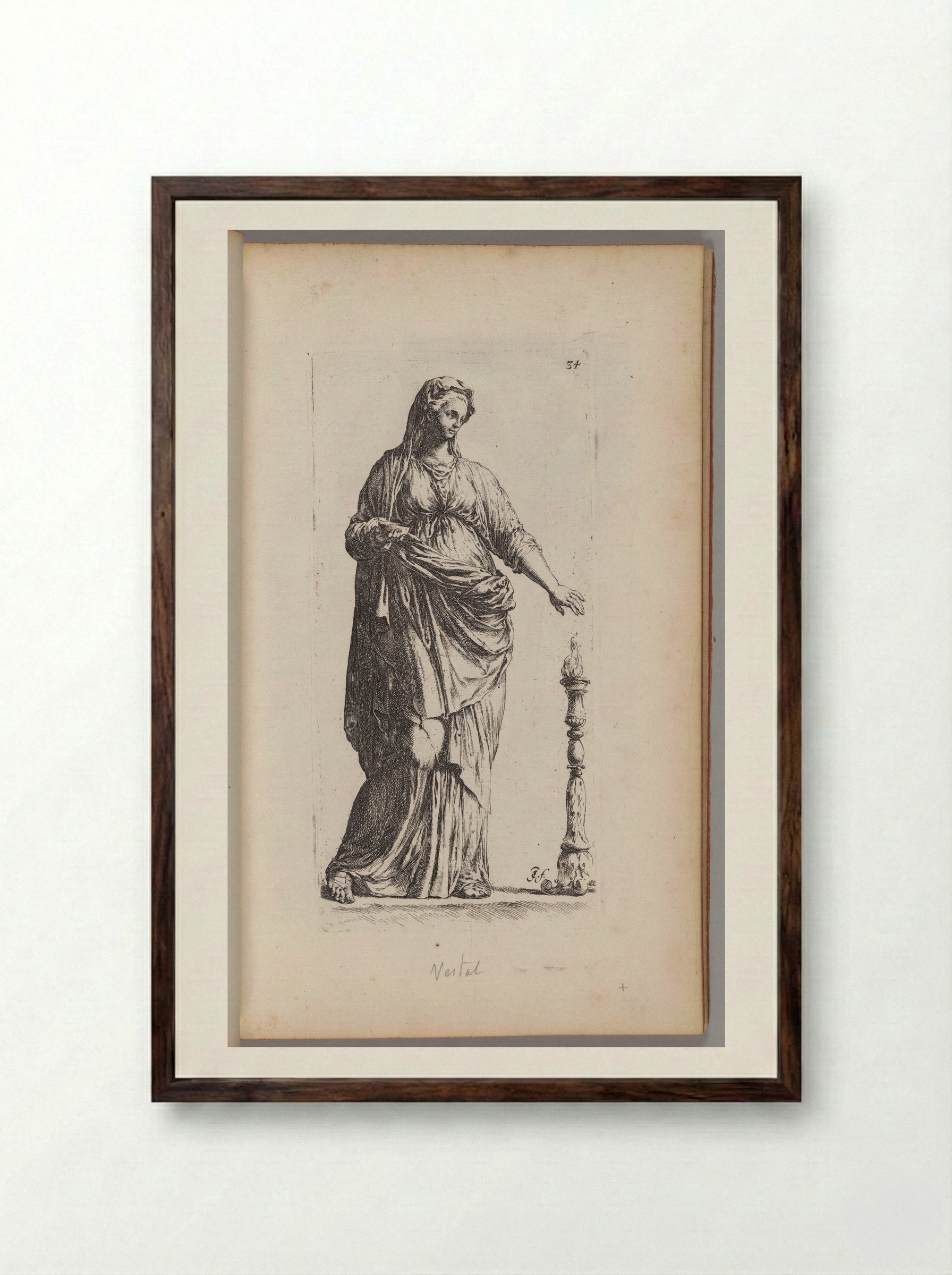 Statue of a Woman, usually called a Vestal Virgin - Jan de Bisschop - Framed Print Dark Wood
