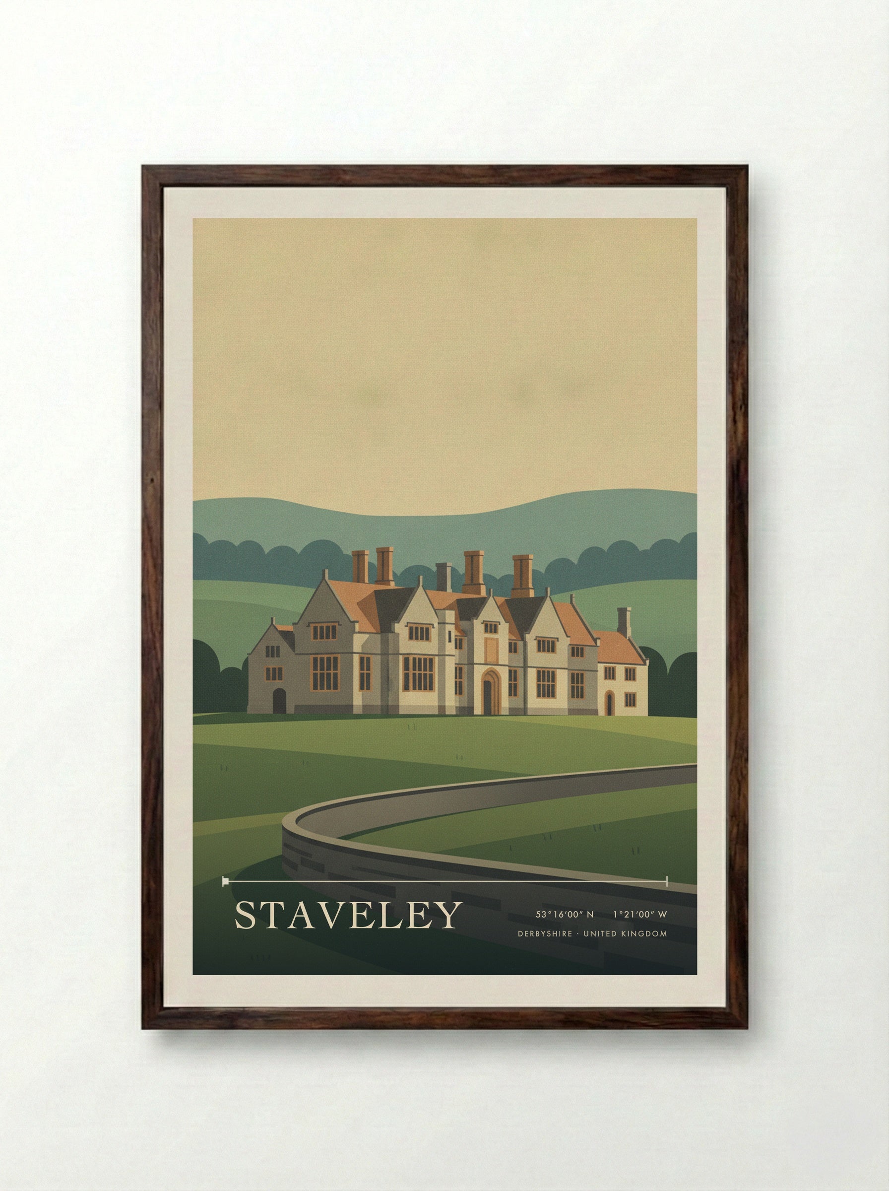 Staveley Derbyshire United Kingdom Travel Poster - Framed Print Dark Wood