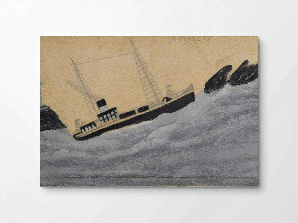Steamboat with Two Sailors, Lighthouse and Rocks - Alfred Wallis - Poster
