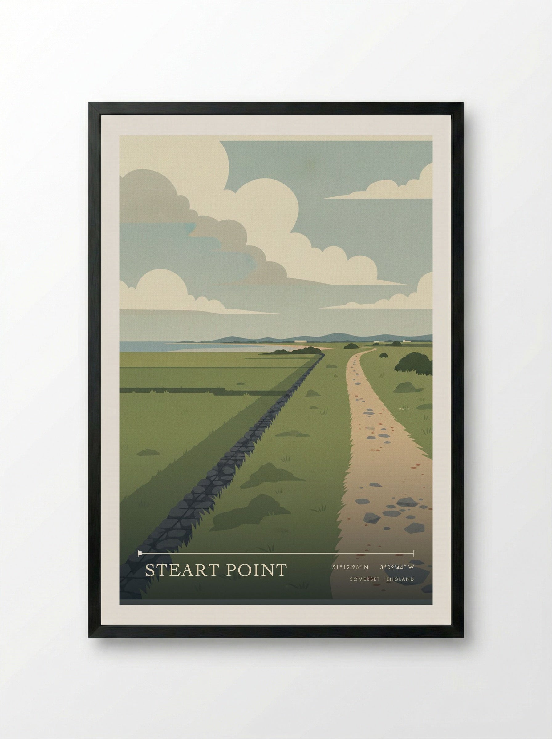 Steart Point Somerset England Travel Poster - Framed Print Black