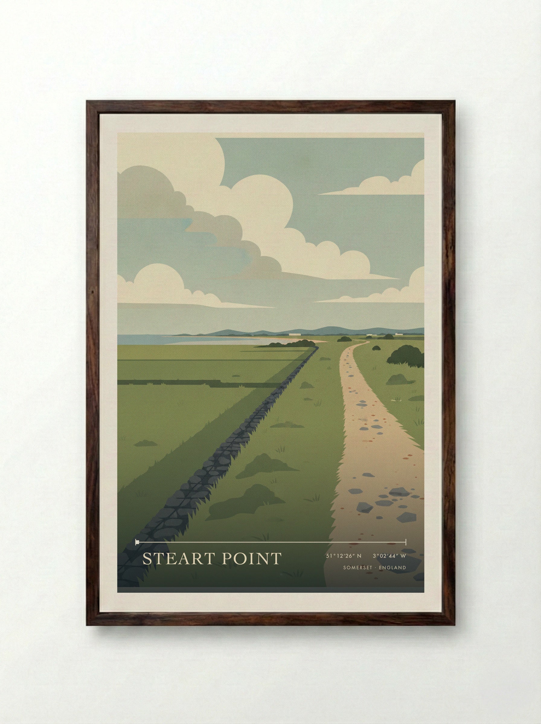 Steart Point Somerset England Travel Poster - Framed Print Dark Wood
