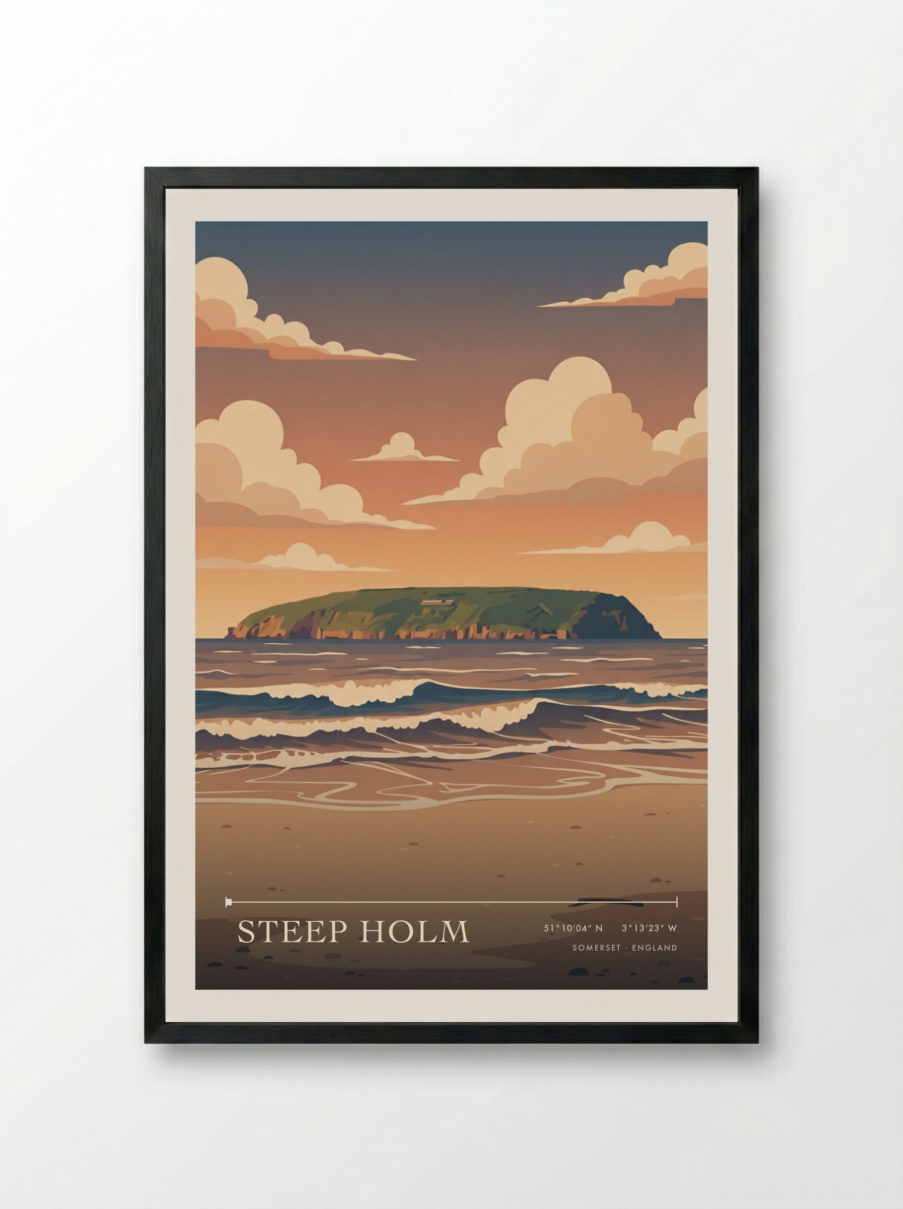 Steep Holm Somerset England Travel Poster - Framed Print Black
