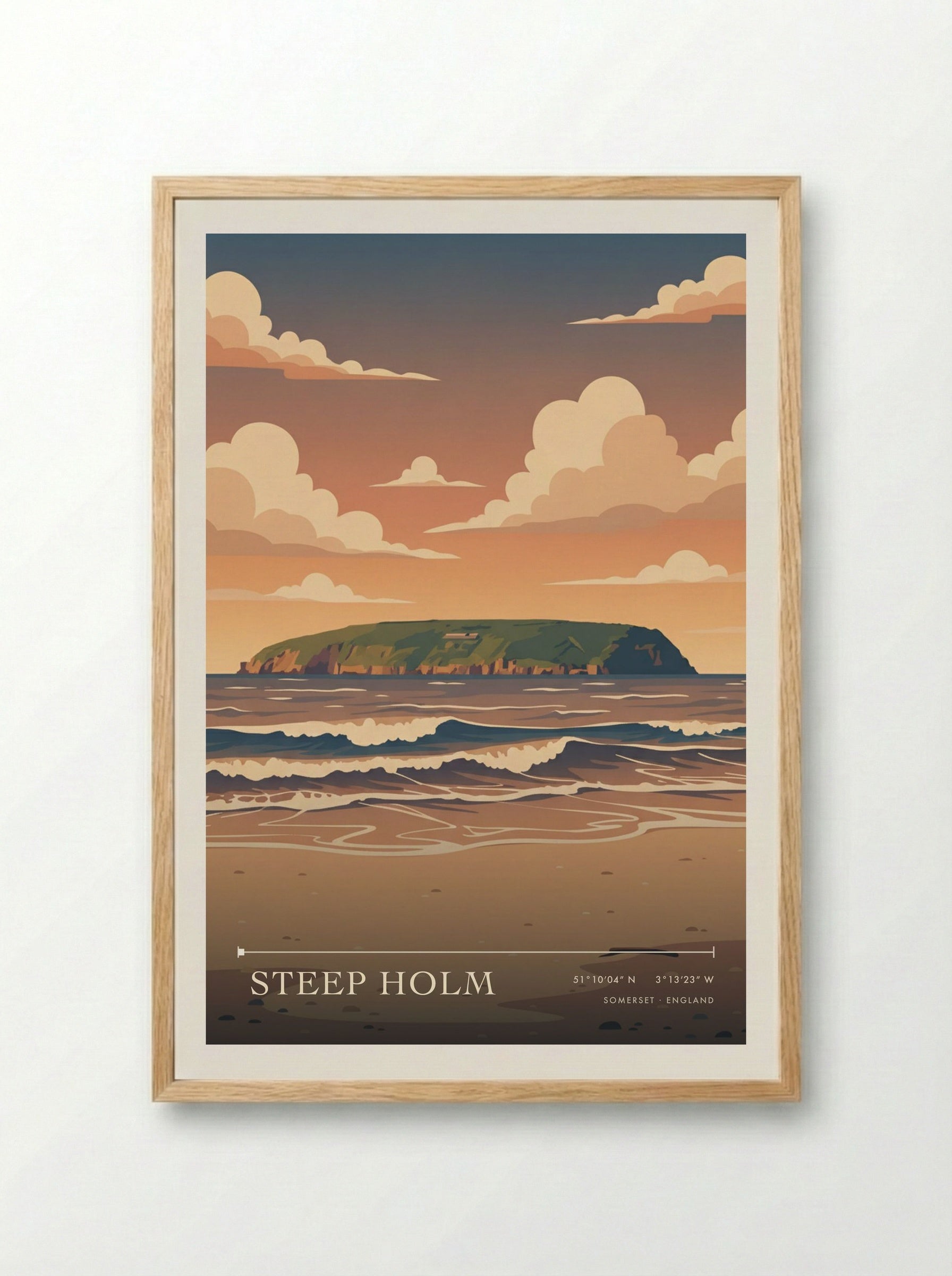 Steep Holm Somerset England Travel Poster - Framed Print Wood