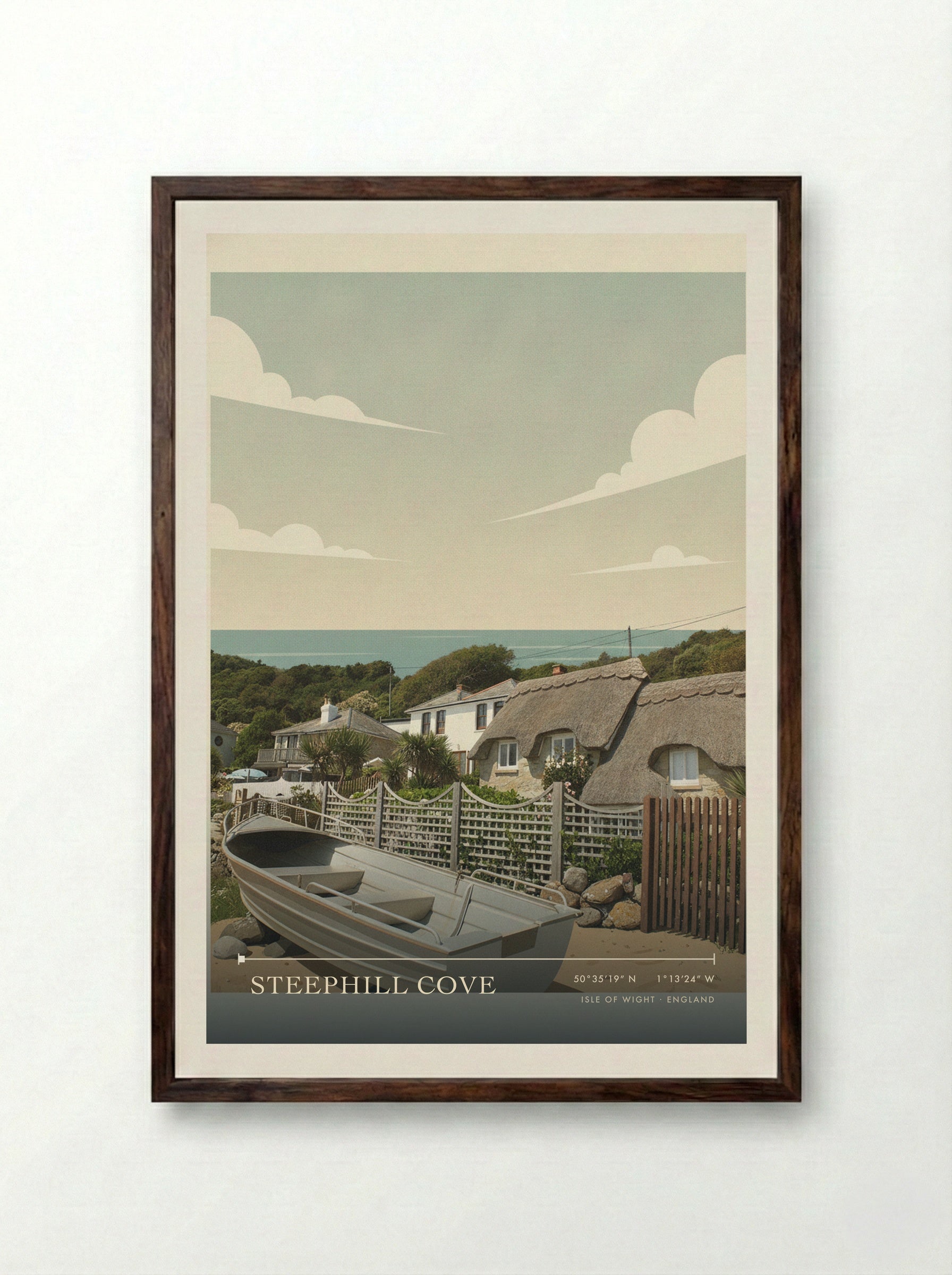 Steephill Cove Isle of Wight England Travel Poster - Framed Print Dark Wood