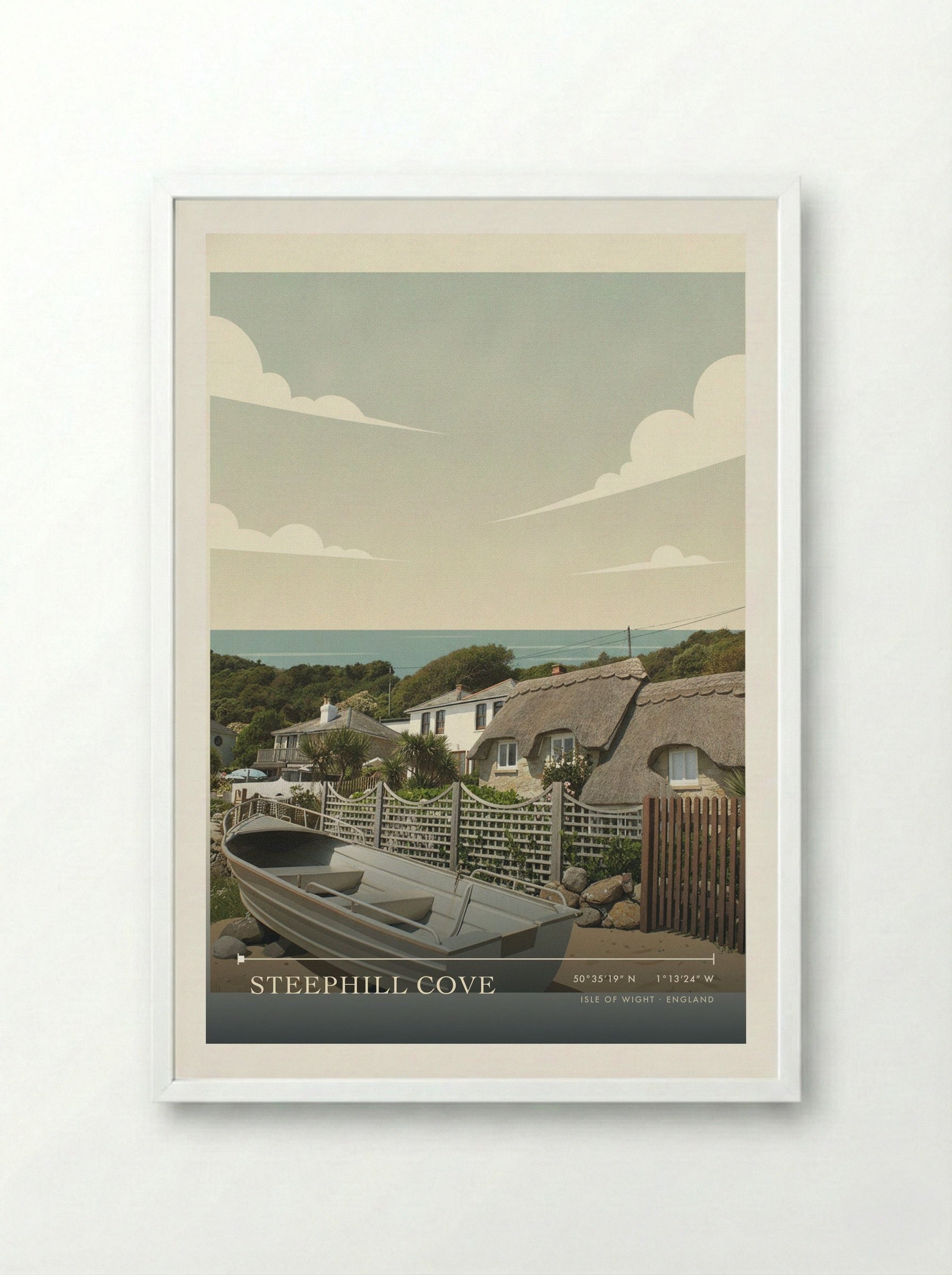 Steephill Cove Isle of Wight England Travel Poster - Framed Print White