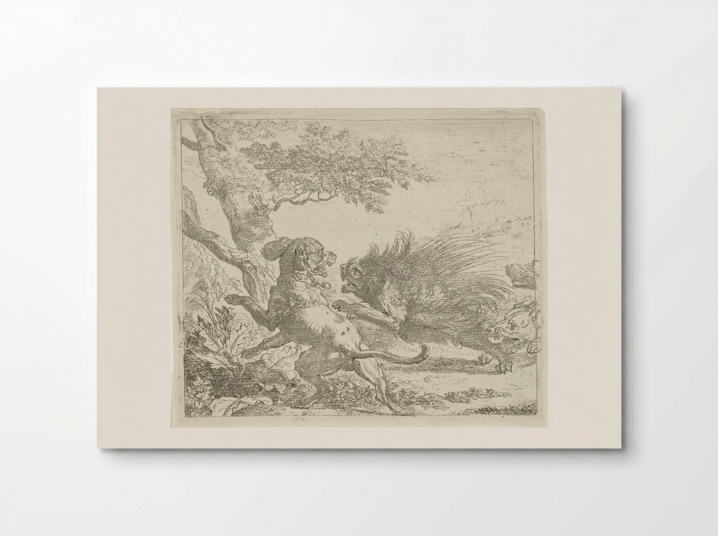 Stekelvarken door honden aangevallen - Abraham Daniëlsz. Hondius - Poster