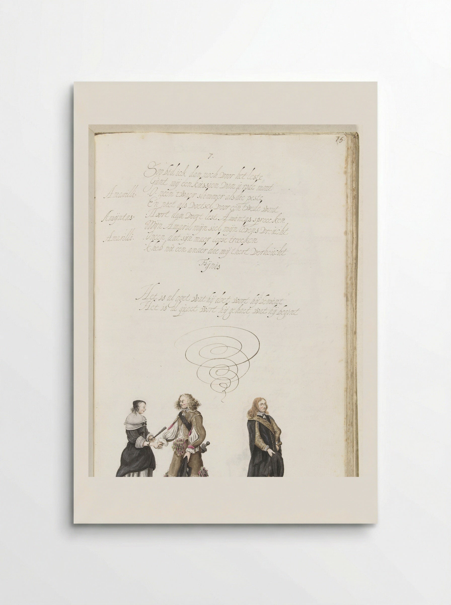 Stel in gesprek terwijl een tweede heer zich afwendt - Gesina ter Borch - Poster