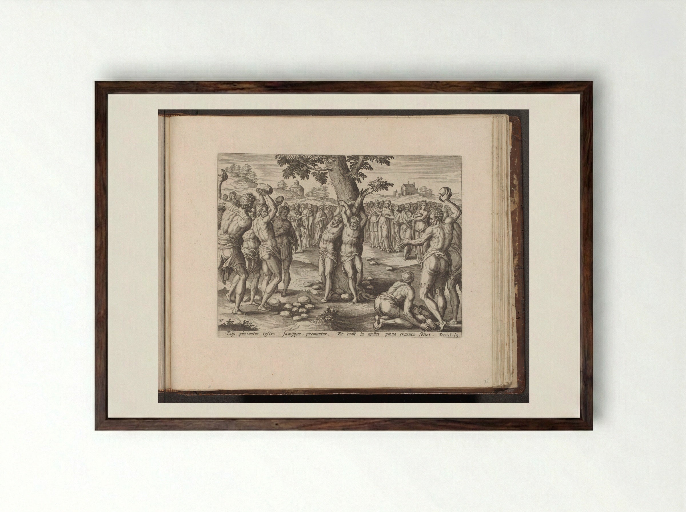 Steniging van de ouderlingen - Gerard de Jode - Framed Print Dark Wood