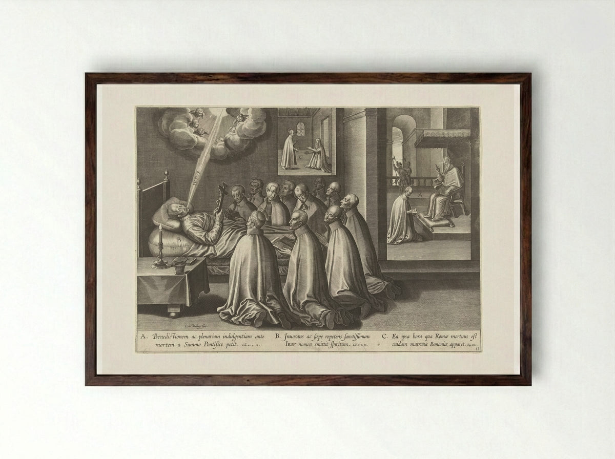 Sterfbed van Ignatius - Theodoor Galle - Framed Print Dark Wood