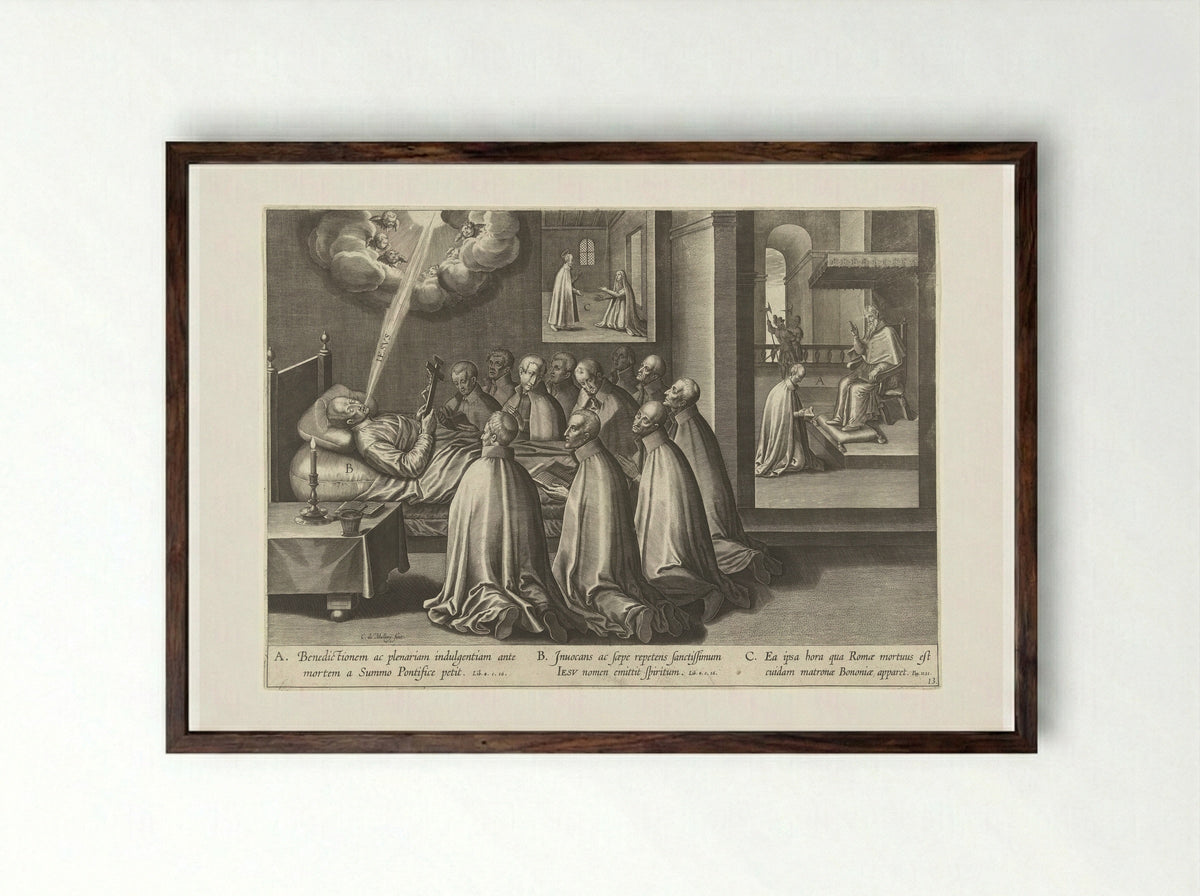 Sterfbed van Ignatius - Theodoor Galle - Framed Print Dark Wood