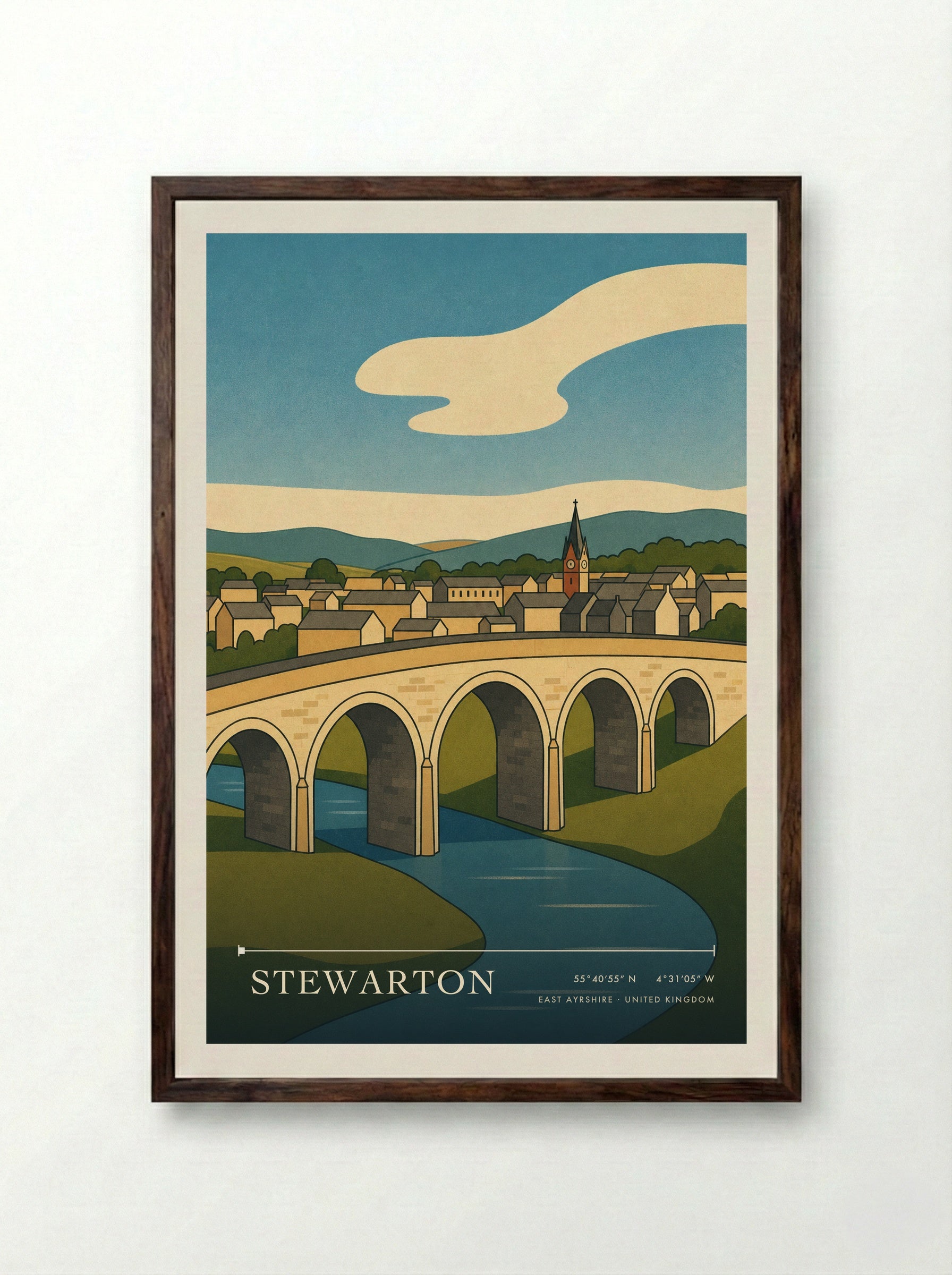 Stewarton East Ayrshire United Kingdom Travel Poster - Framed Print Dark Wood
