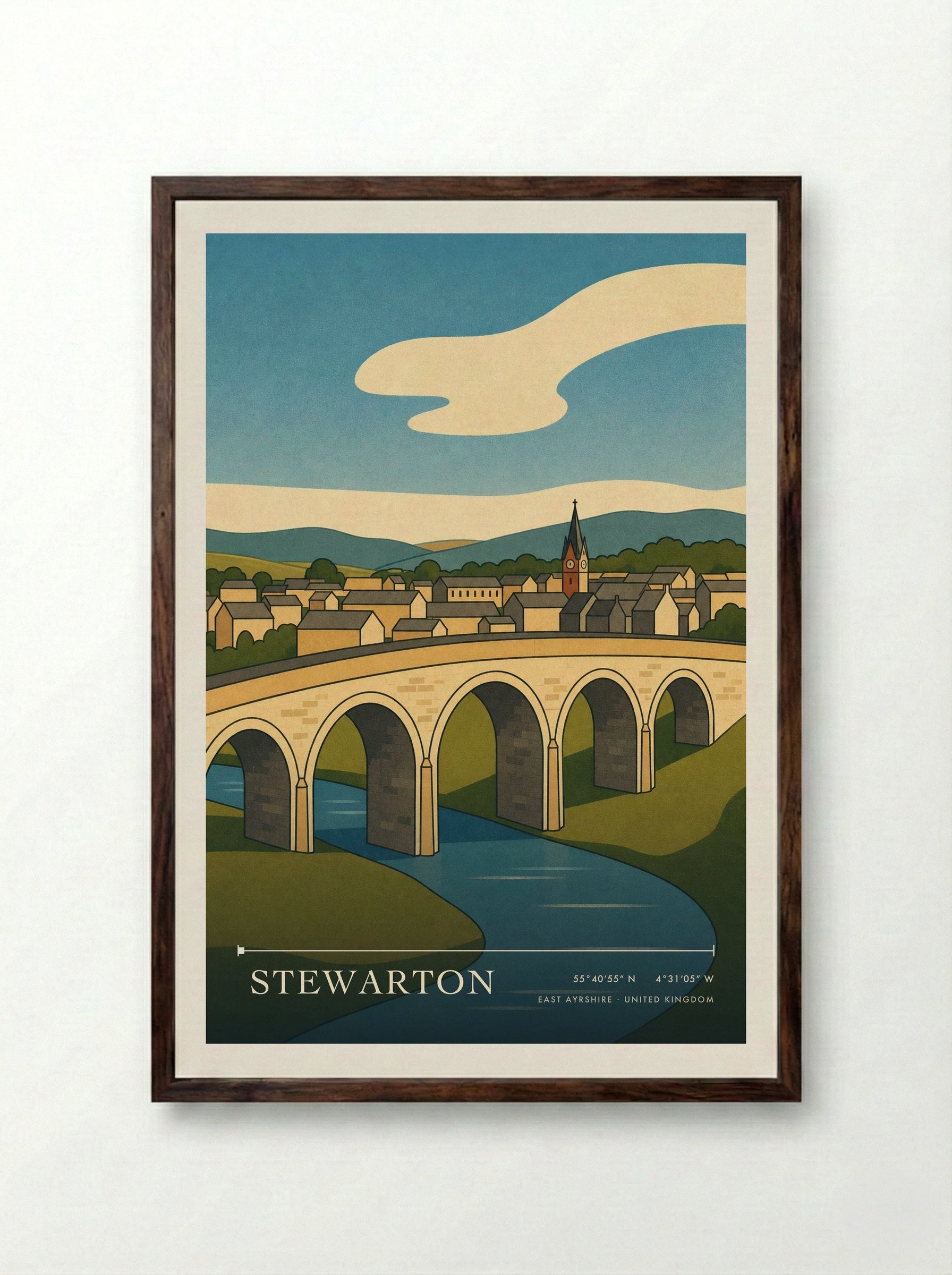 Stewarton East Ayrshire United Kingdom Travel Poster - Framed Print Dark Wood