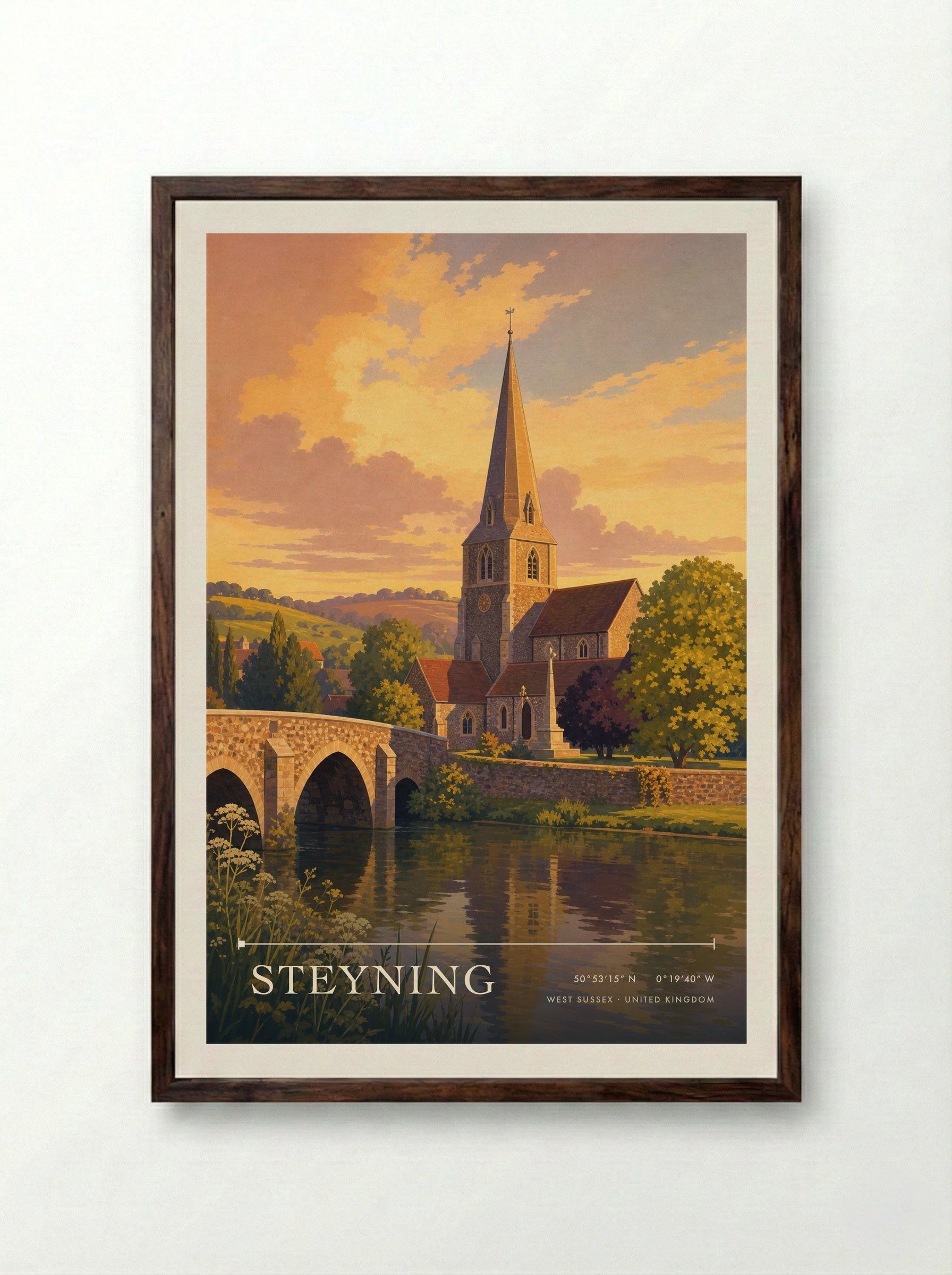 Steyning West Sussex United Kingdom Travel Poster - Framed Print Dark Wood