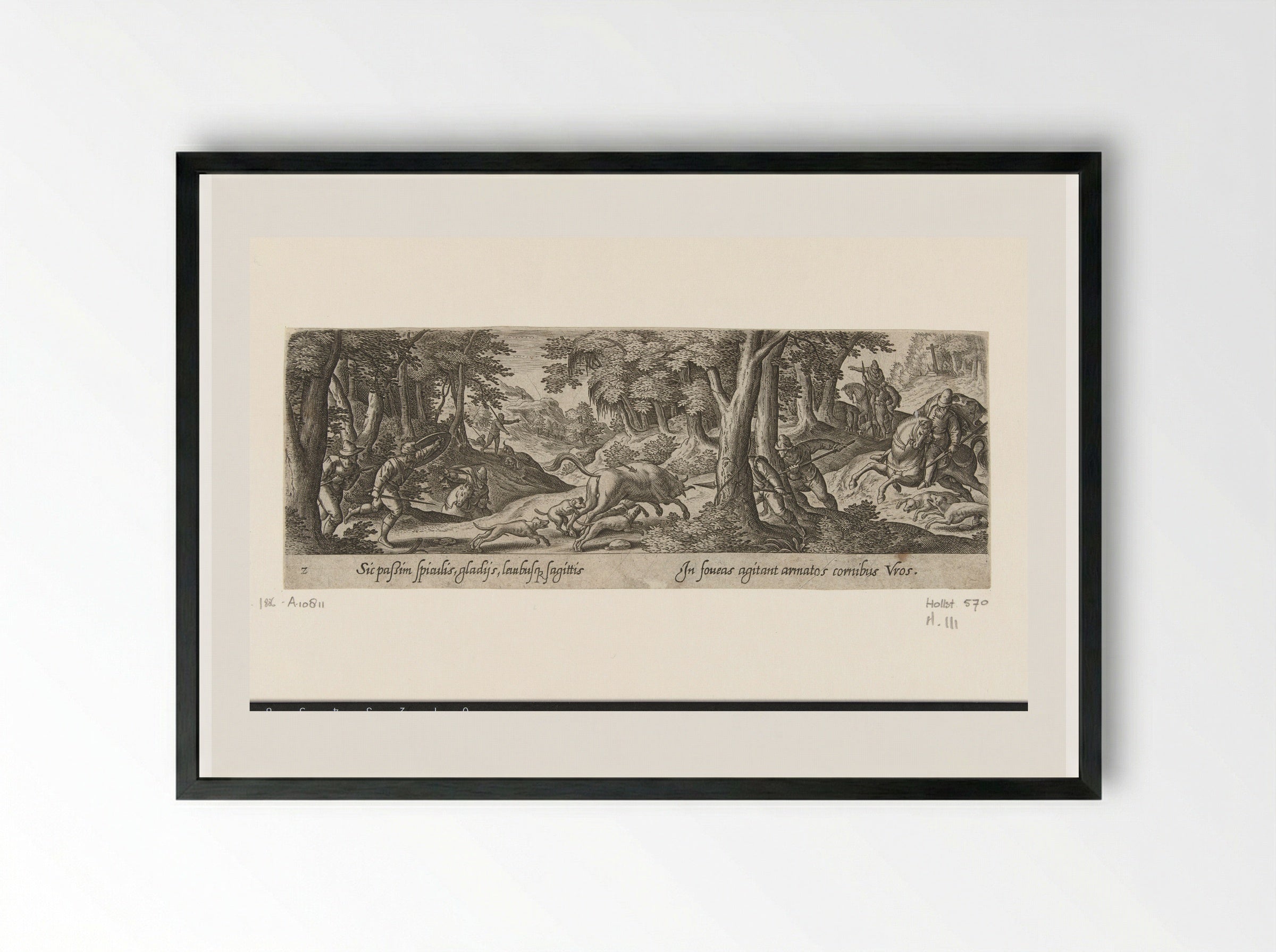 Stierenjacht (Bull Hunt) - Theodoor Galle - Framed Print Black