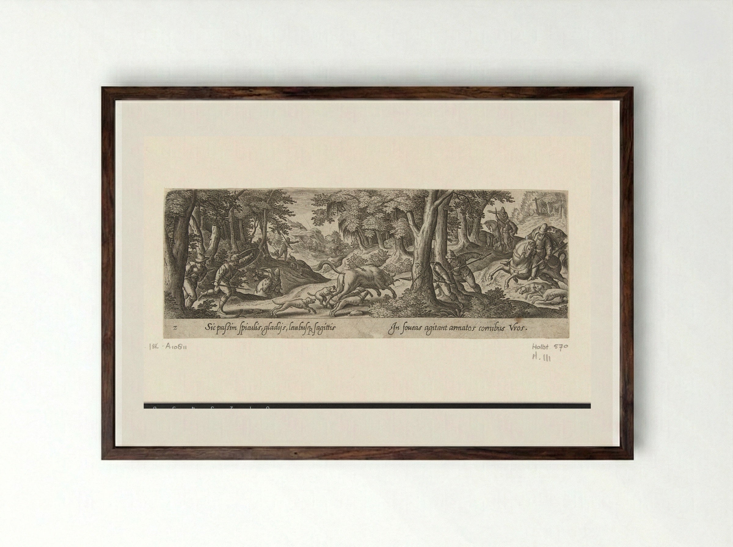 Stierenjacht (Bull Hunt) - Theodoor Galle - Framed Print Dark Wood