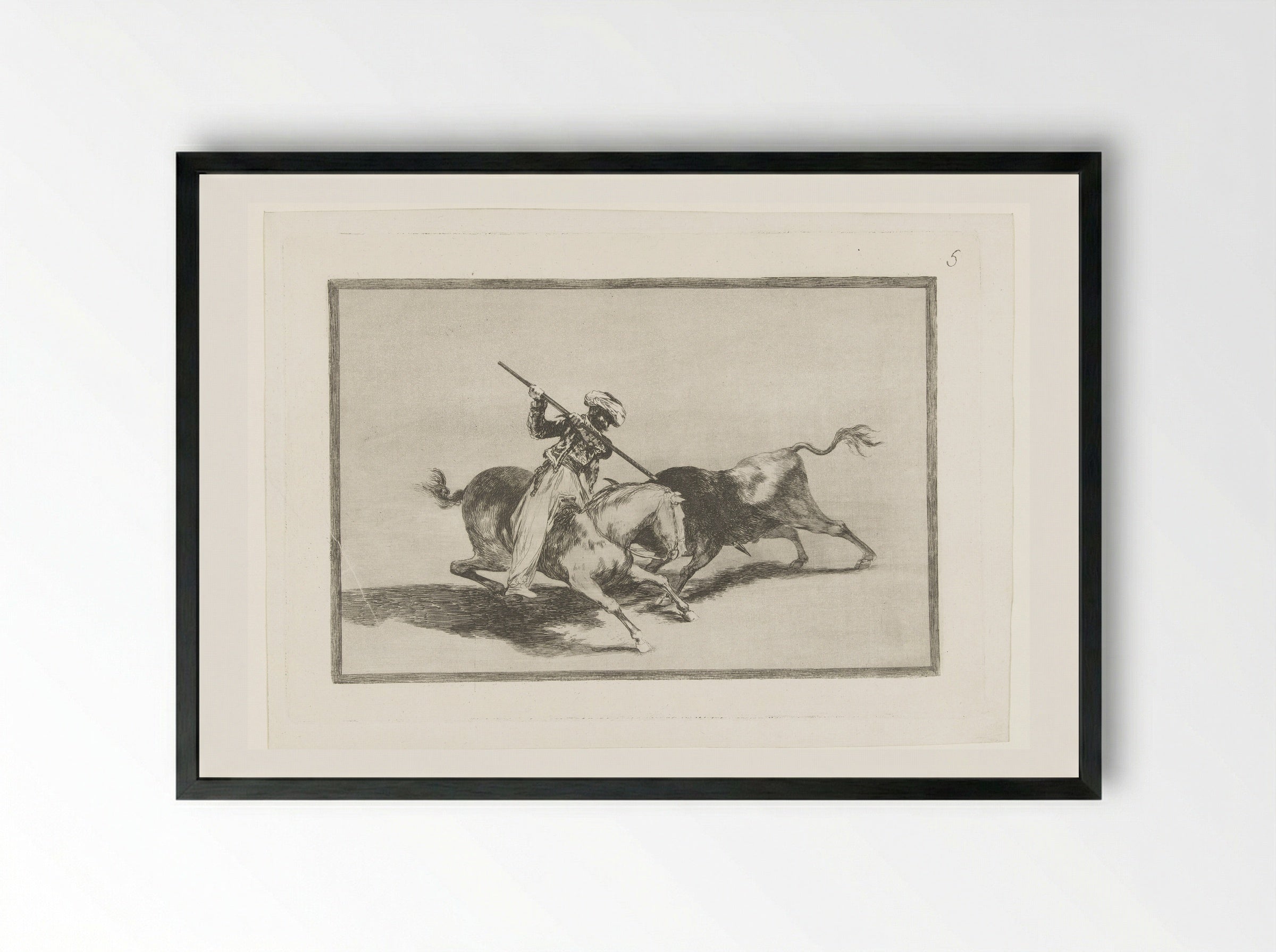 Stierenjacht te paard - Francisco de Goya - Framed Print Black