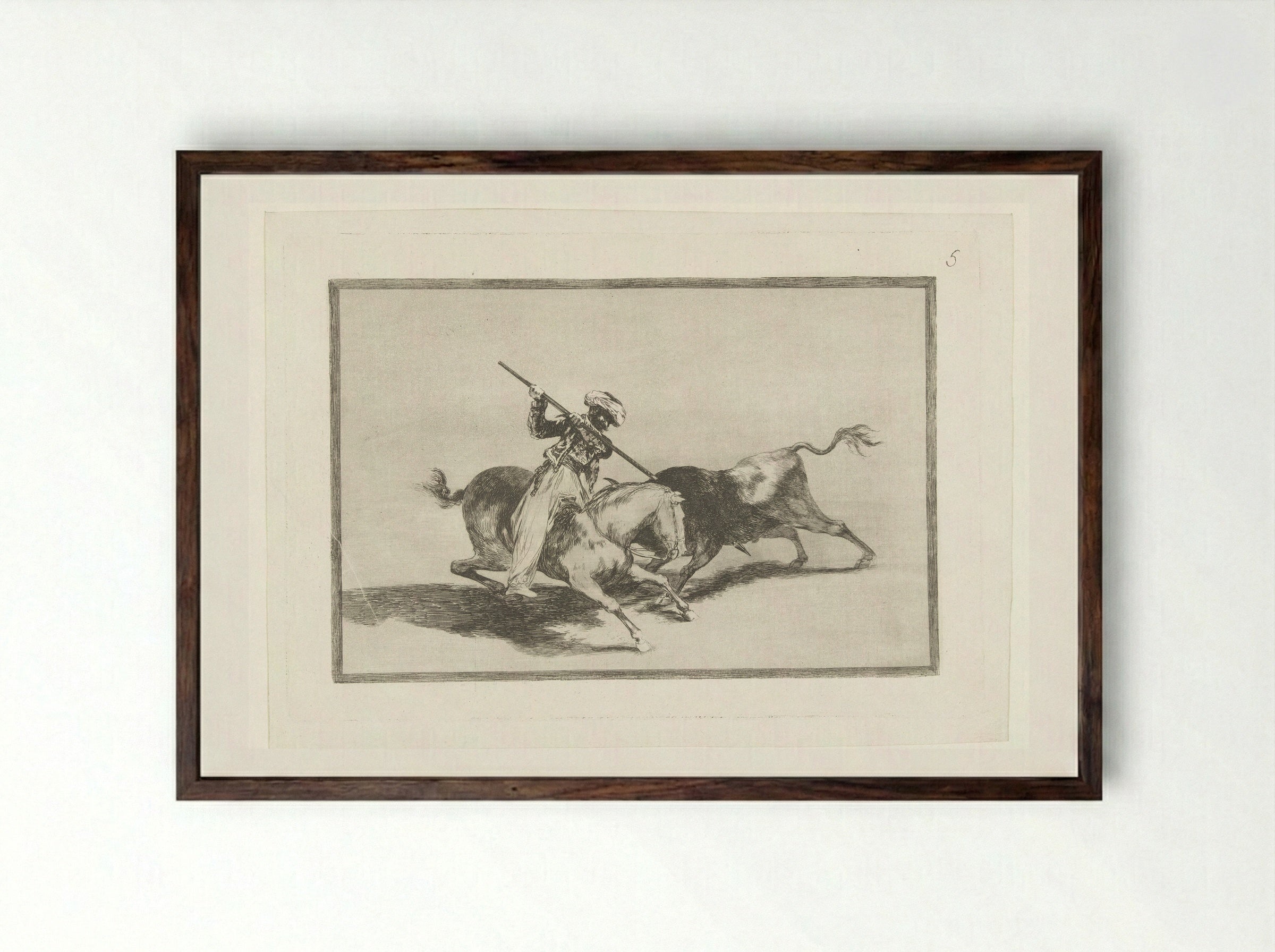 Stierenjacht te paard - Francisco de Goya - Framed Print Dark Wood