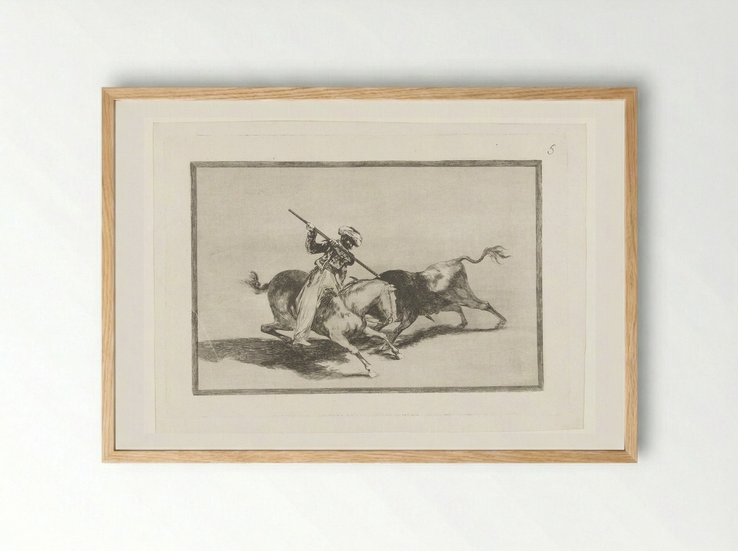Stierenjacht te paard - Francisco de Goya - Framed Print Wood