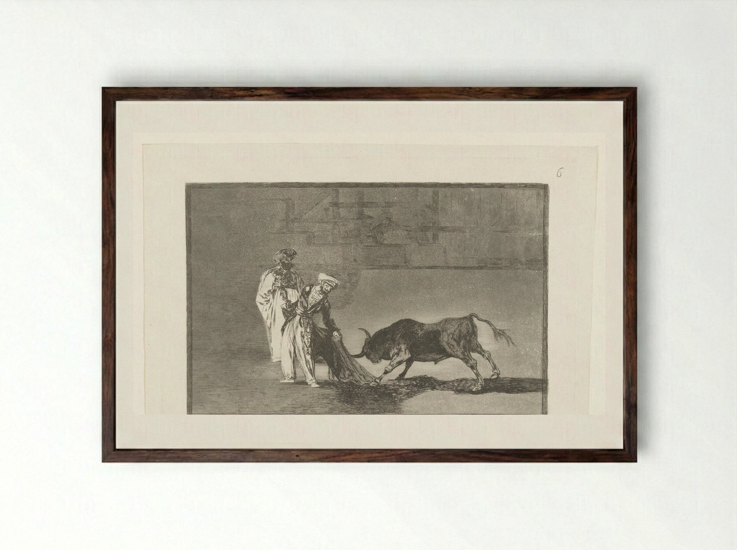 Stierenvechters in een arena - Francisco de Goya - Framed Print Dark Wood