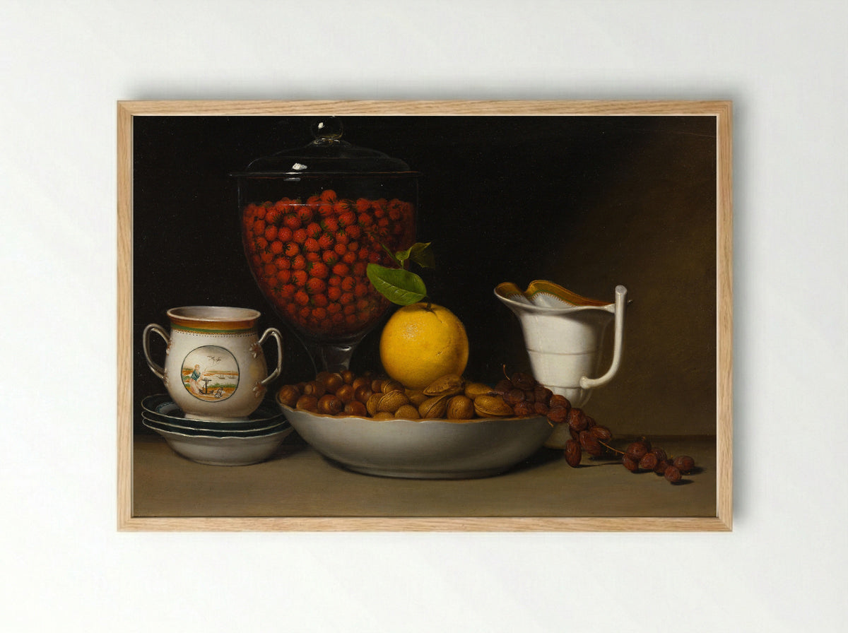 Still Life—Strawberries, Nuts, &c. - Raphaelle Peale - Framed Print Wood