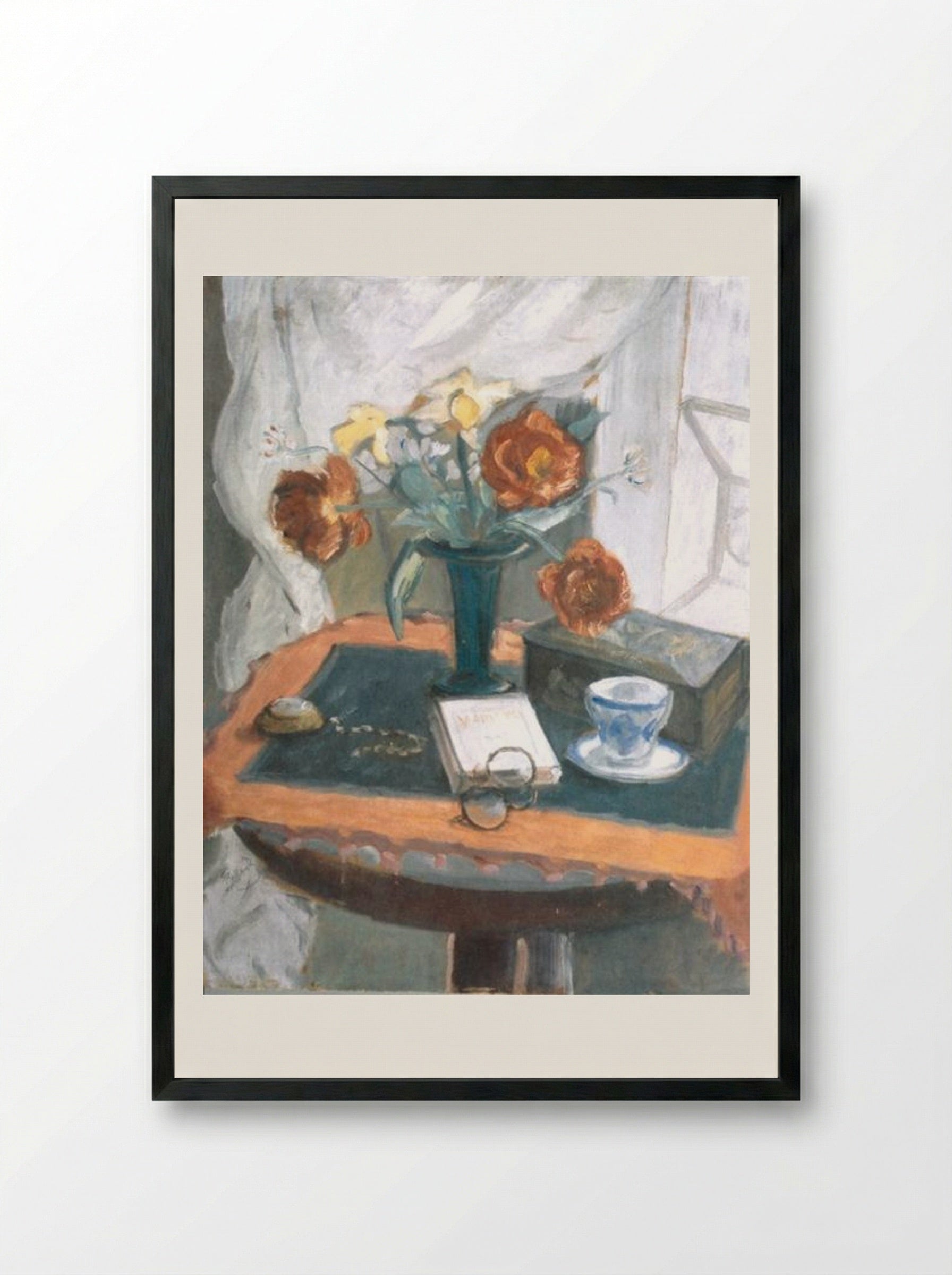 Still Life With Peonies and Clock - Theodor Pallady - Framed Print Black