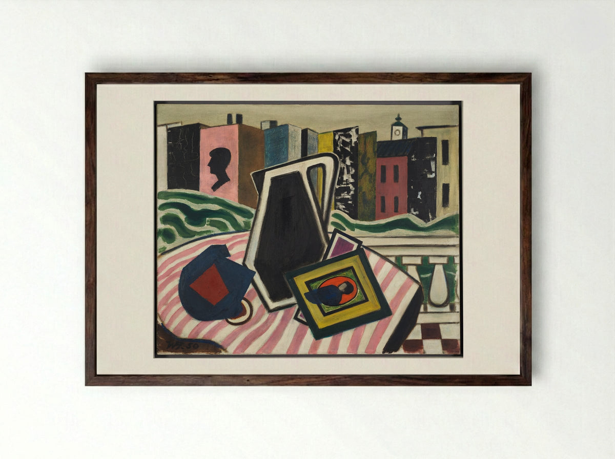 Still Life at the Window - Werner Heldt - Framed Print Dark Wood