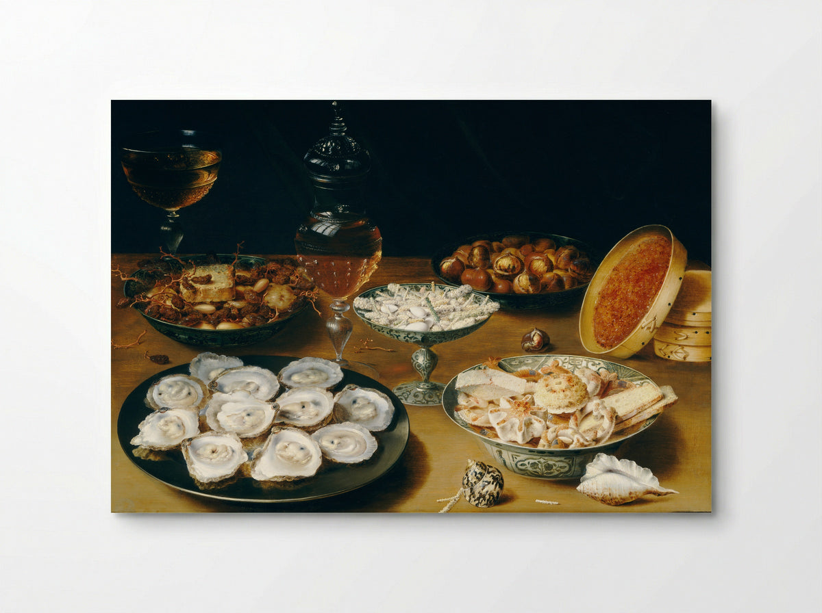 Still Life with Artichoke, Fruit on Porcelain Dishes, a Salt Cellar and a Pepper Pot - Osias Beert (I) - Poster