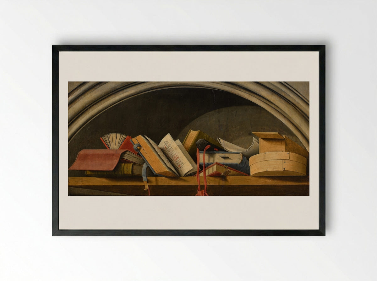 Still Life with Books in a Niche - Barthélémy d'Eyck - Framed Print Black