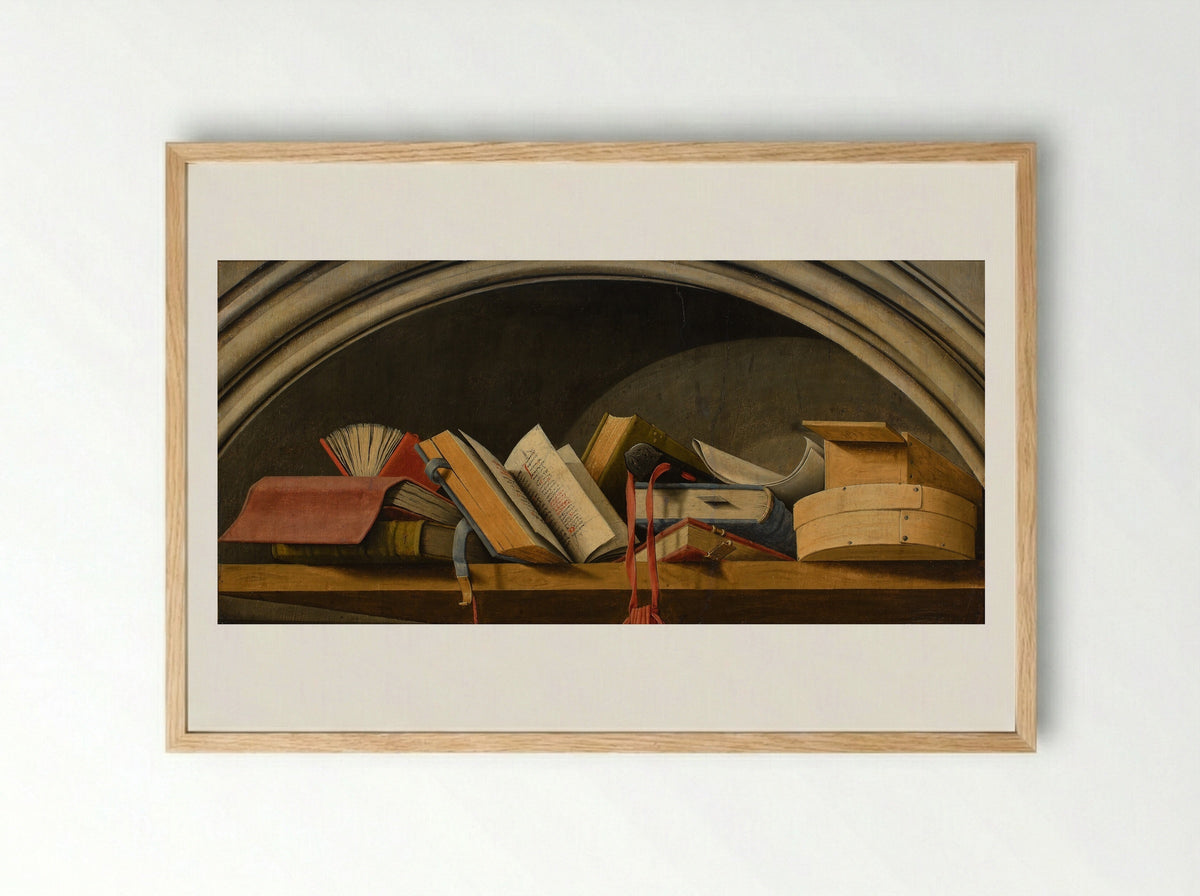 Still Life with Books in a Niche - Barthélémy d'Eyck - Framed Print Wood