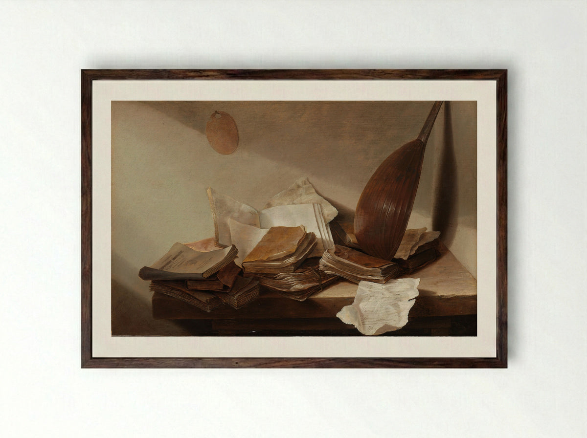 Still Life with Books - Jan Davidsz. de Heem - Framed Print Dark Wood