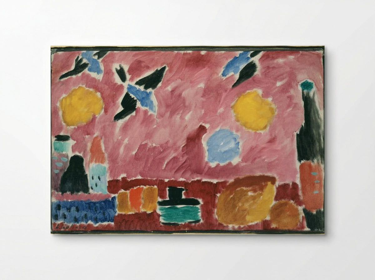 Still Life with Bottle, Bread and red Wallpaper with Swallows - Alexej von Jawlensky - Poster