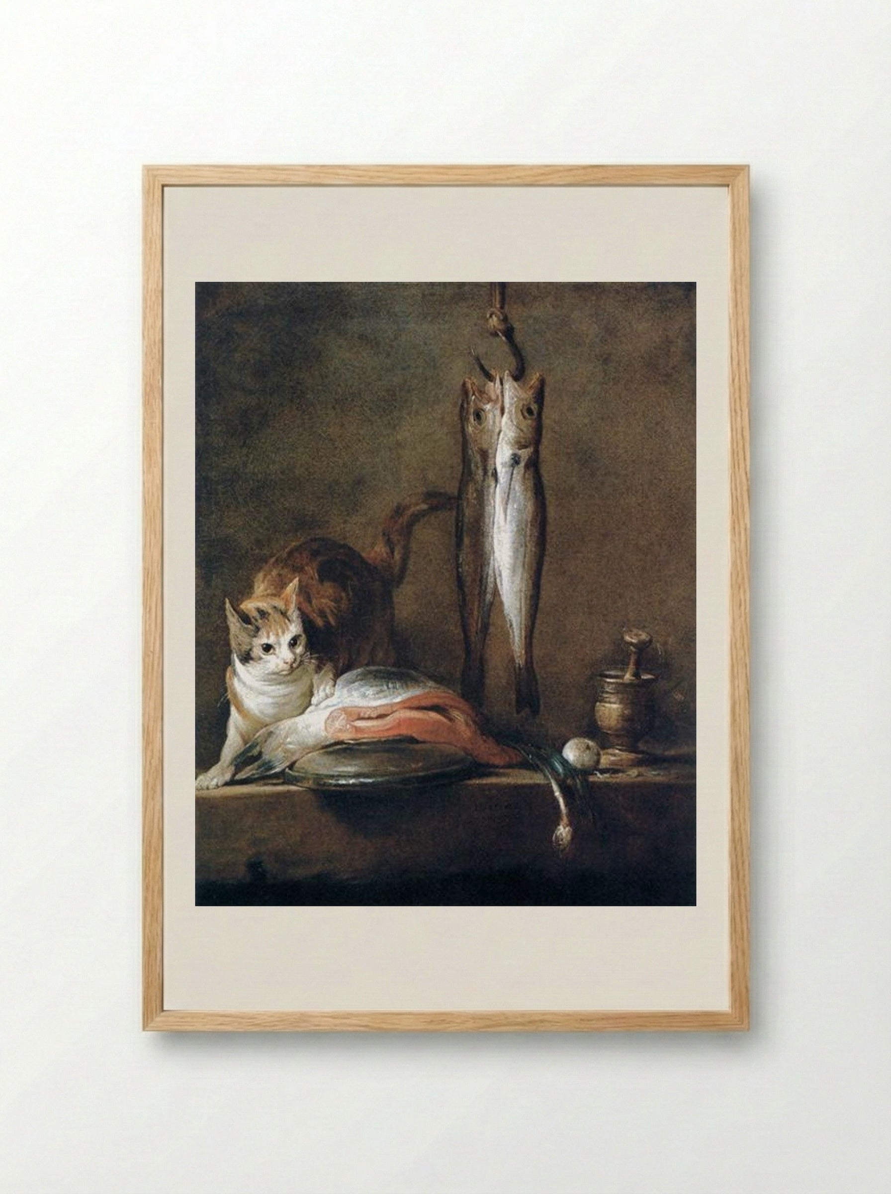 Still Life with Cat and Fish - Jean-Baptiste-Simeon Chardin - Framed Print Wood