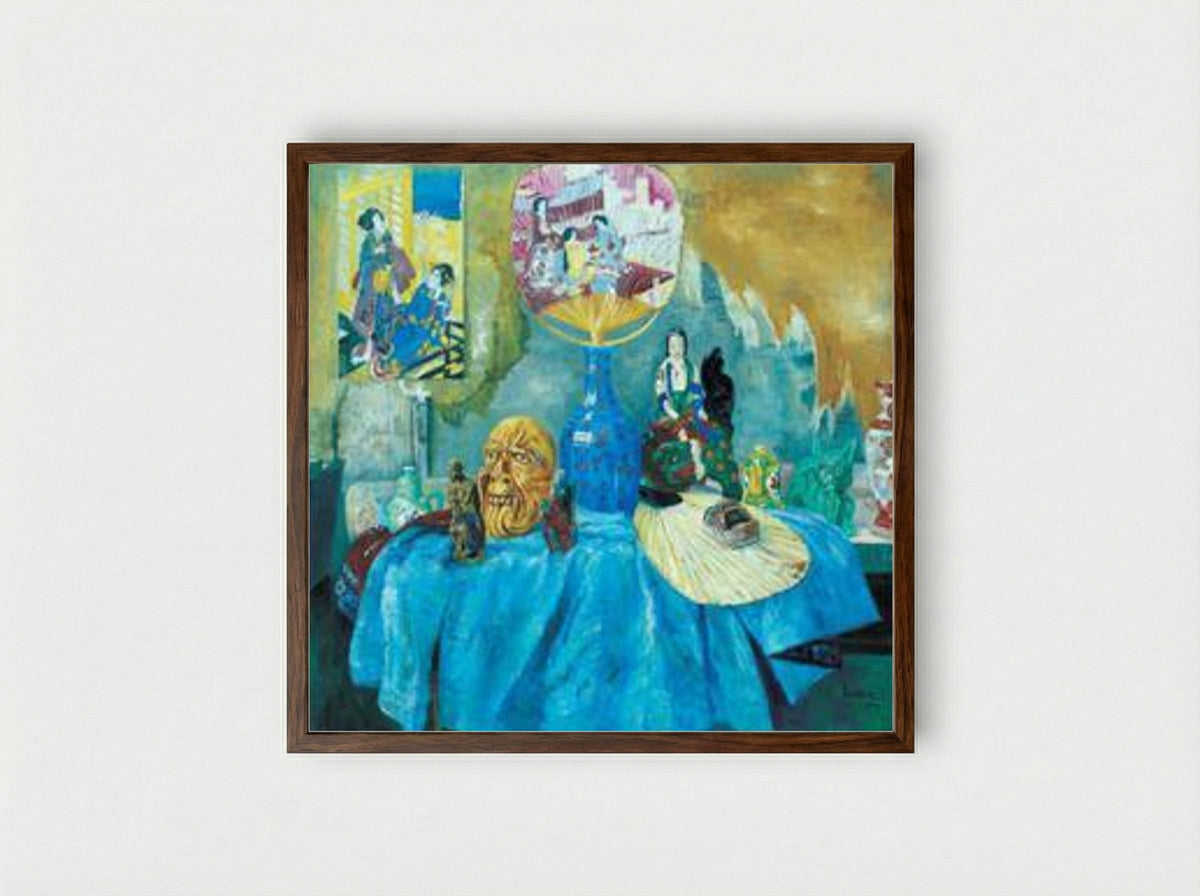 Still Life with Chinoiseries - James Ensor - Framed Print Dark Wood
