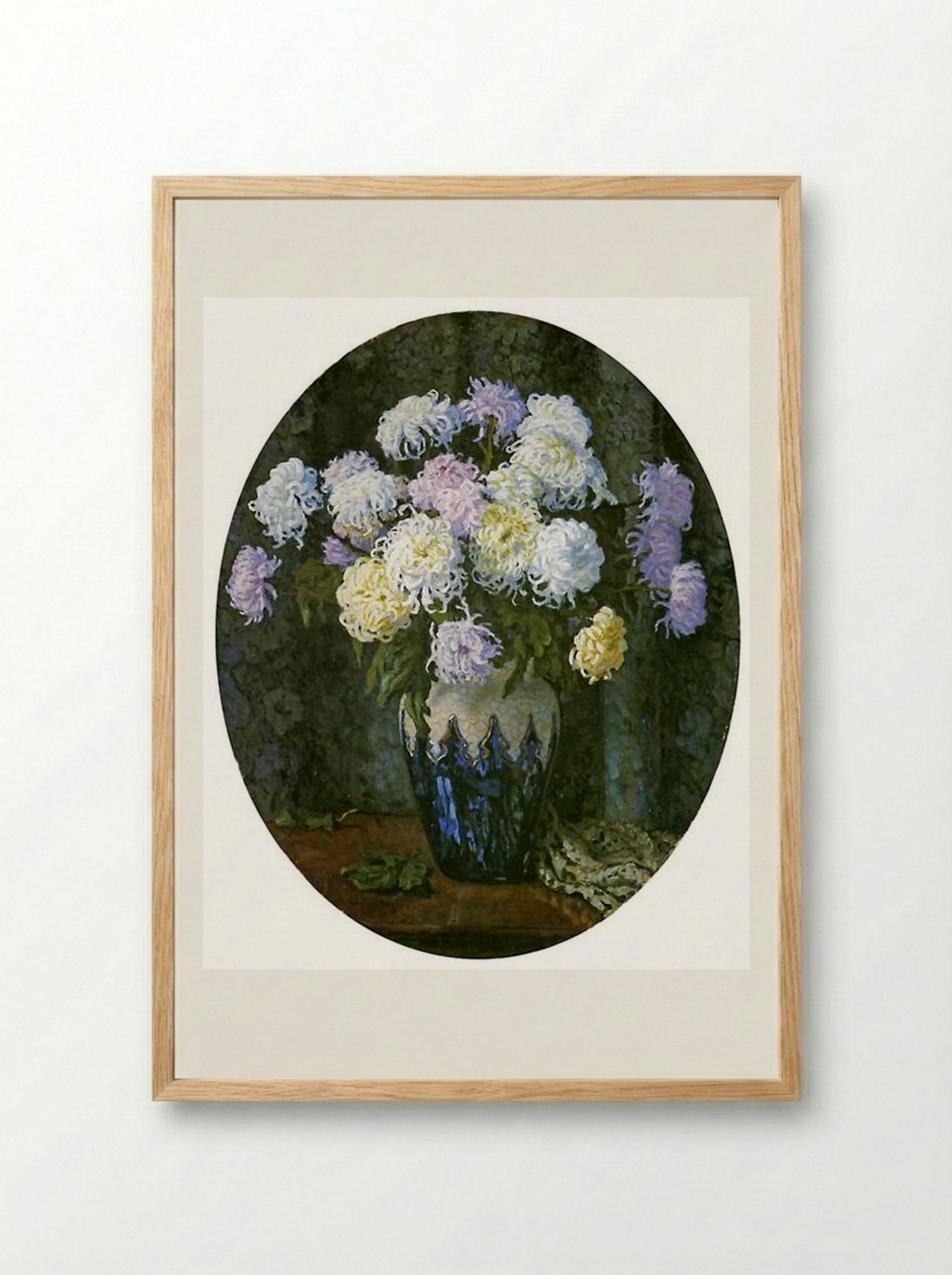 Still Life with Chrysanthemums - Nikolay Bogdanov-Belsky - Framed Print Wood