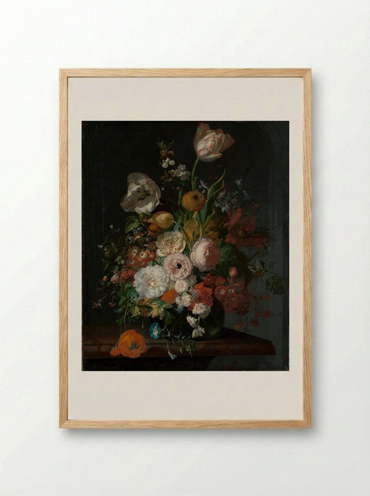 Still Life with Flowers in a Glass Vase - Rachel Ruysch - Framed Print Wood