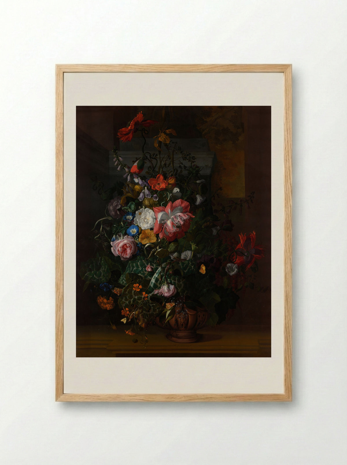 Still Life with Flowers on a Marble Ledge - Rachel Ruysch - Framed Print Wood