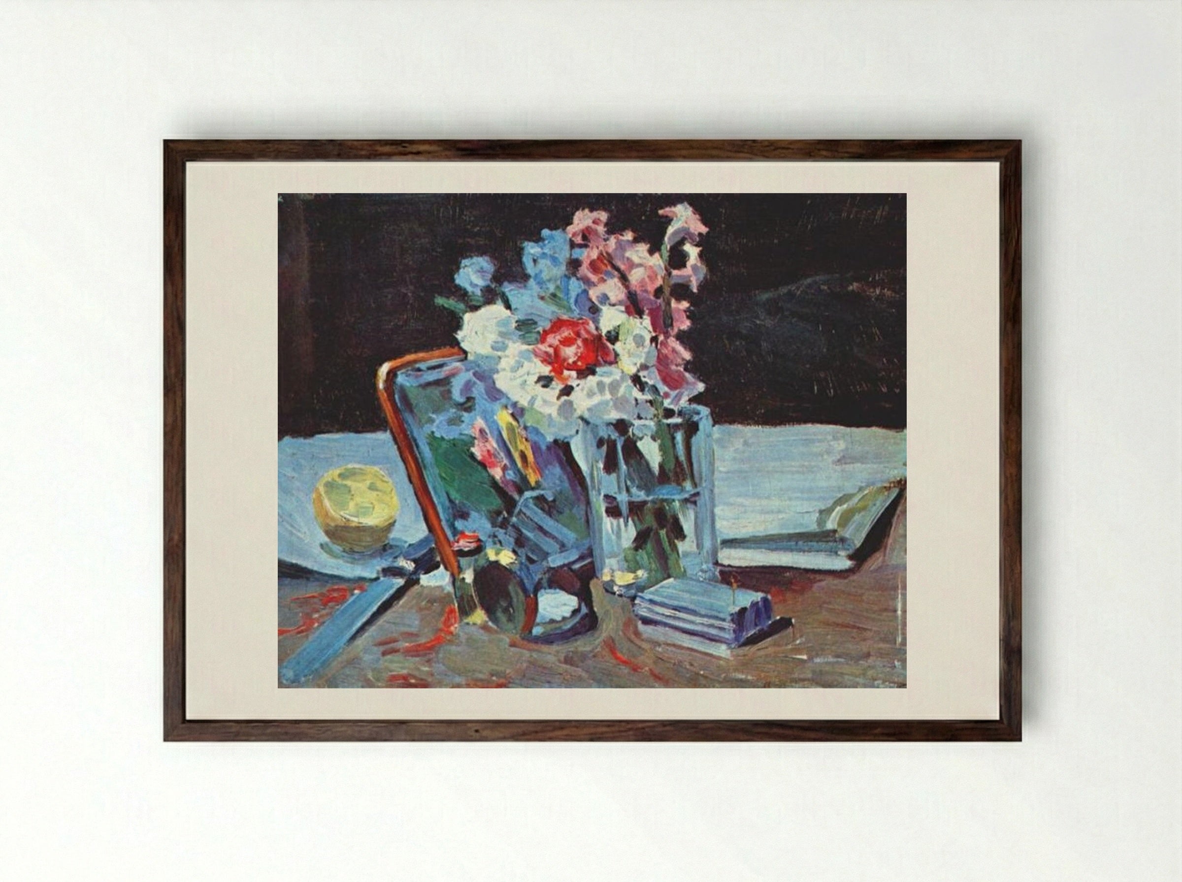 Still Life with Flowers - Victor Borisov-Musatov - Framed Print Dark Wood