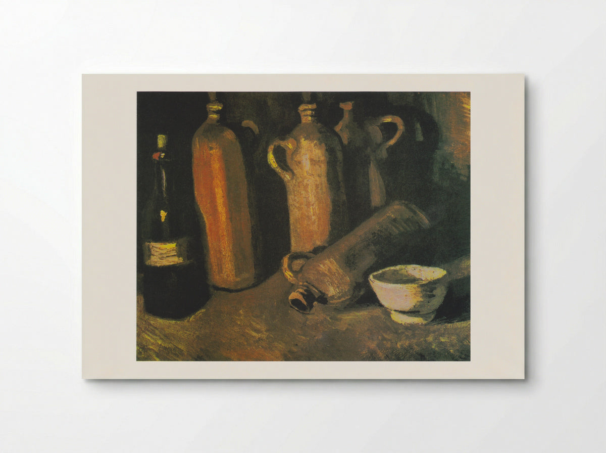 Still Life with Four Stone Bottles, Flask and White Cup - Vincent van Gogh - Poster